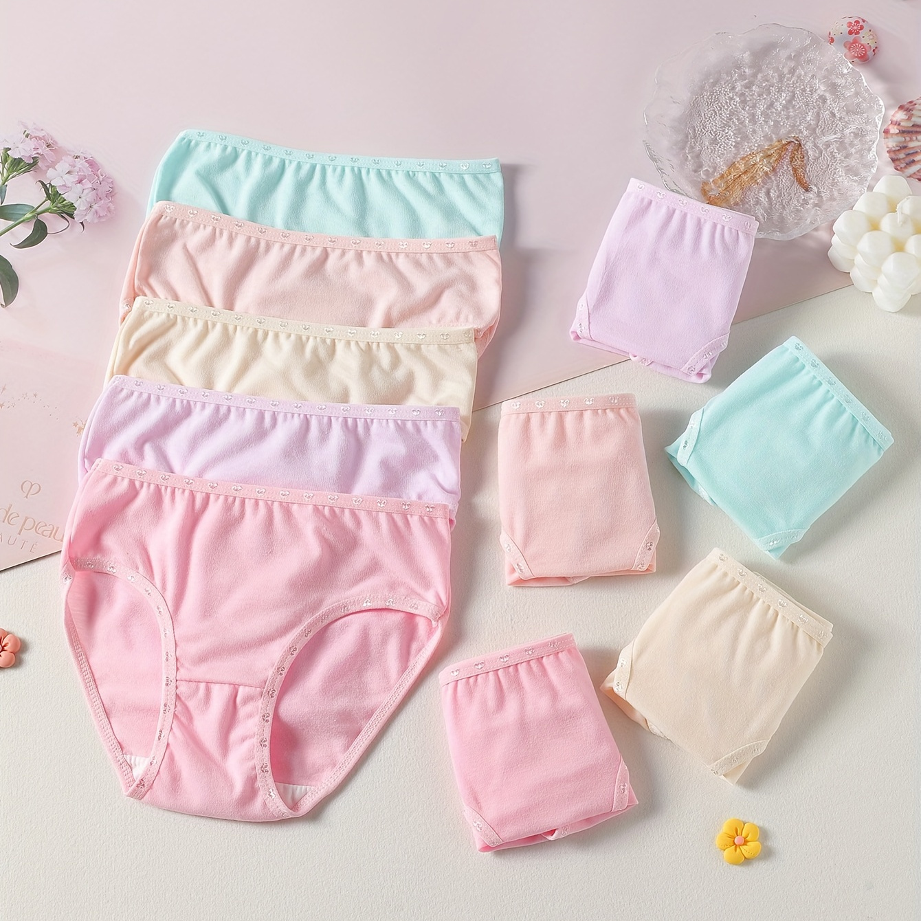 

10pcs Solid Color Flat Comfortable Breathable Girls Briefs Size: 2-3y, 4-5y, 6-7y