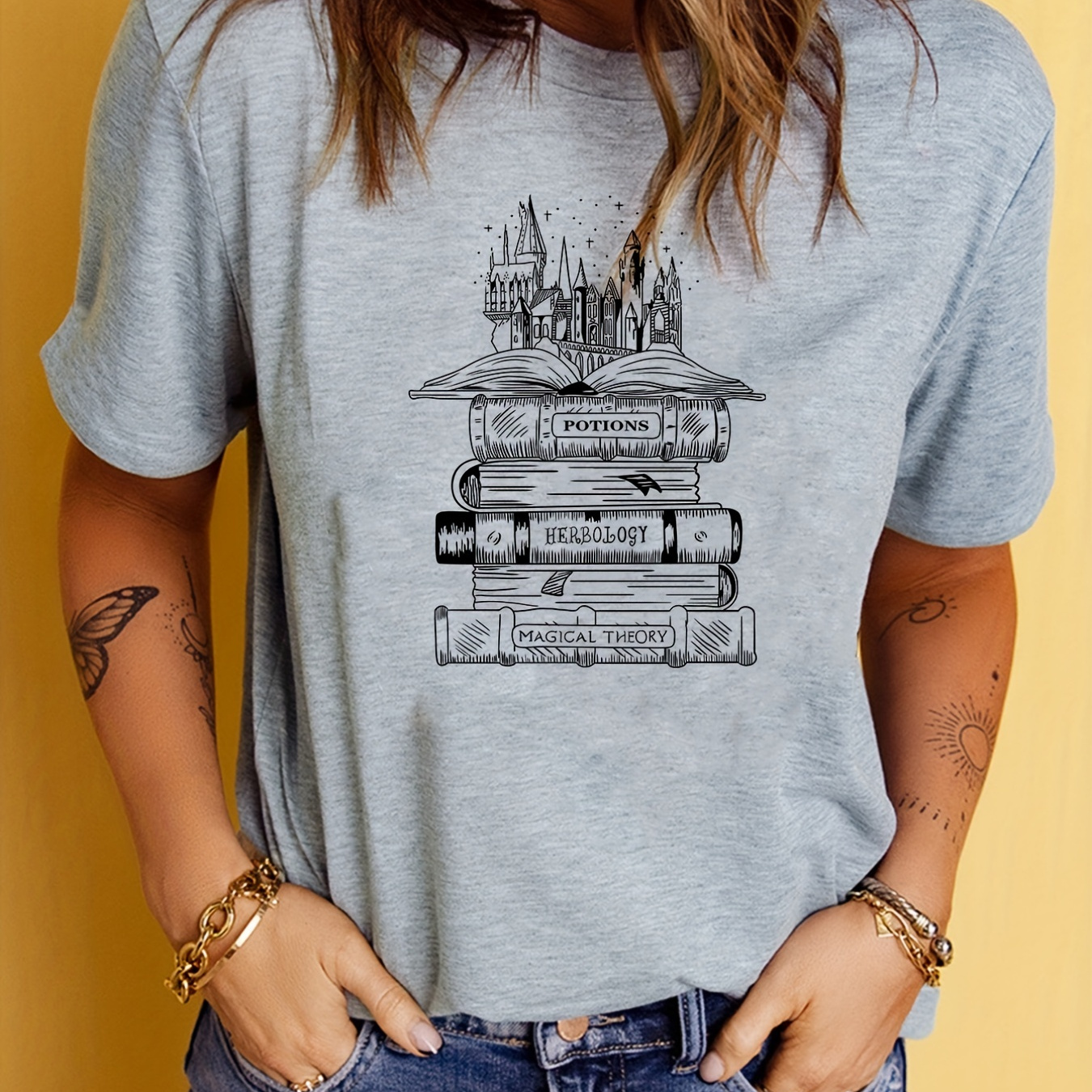 

Magic Castle Print T-shirt, Summer Short Sleeve Casual Top, Women's Clothing