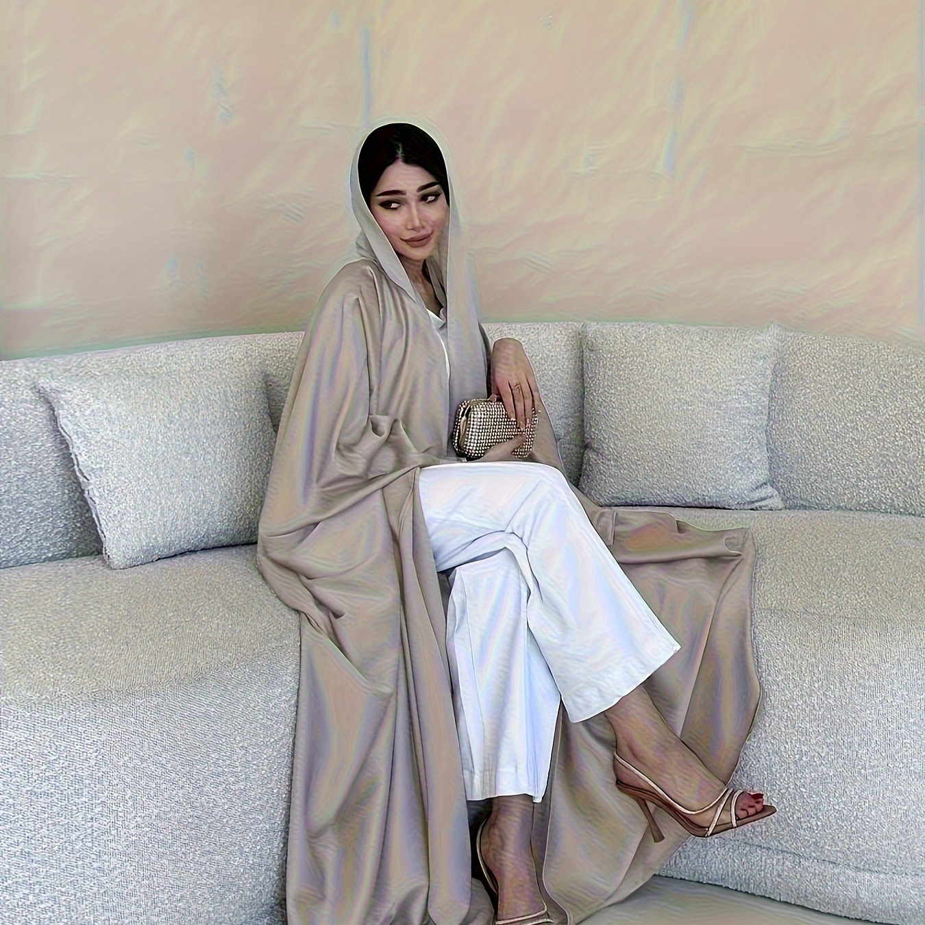 

Elegant Polyester - Solid Color, Woven, Lightweight 135-1.0g/m², Fashionable Batwing Sleeve Long Robe For Spring/summer/fall