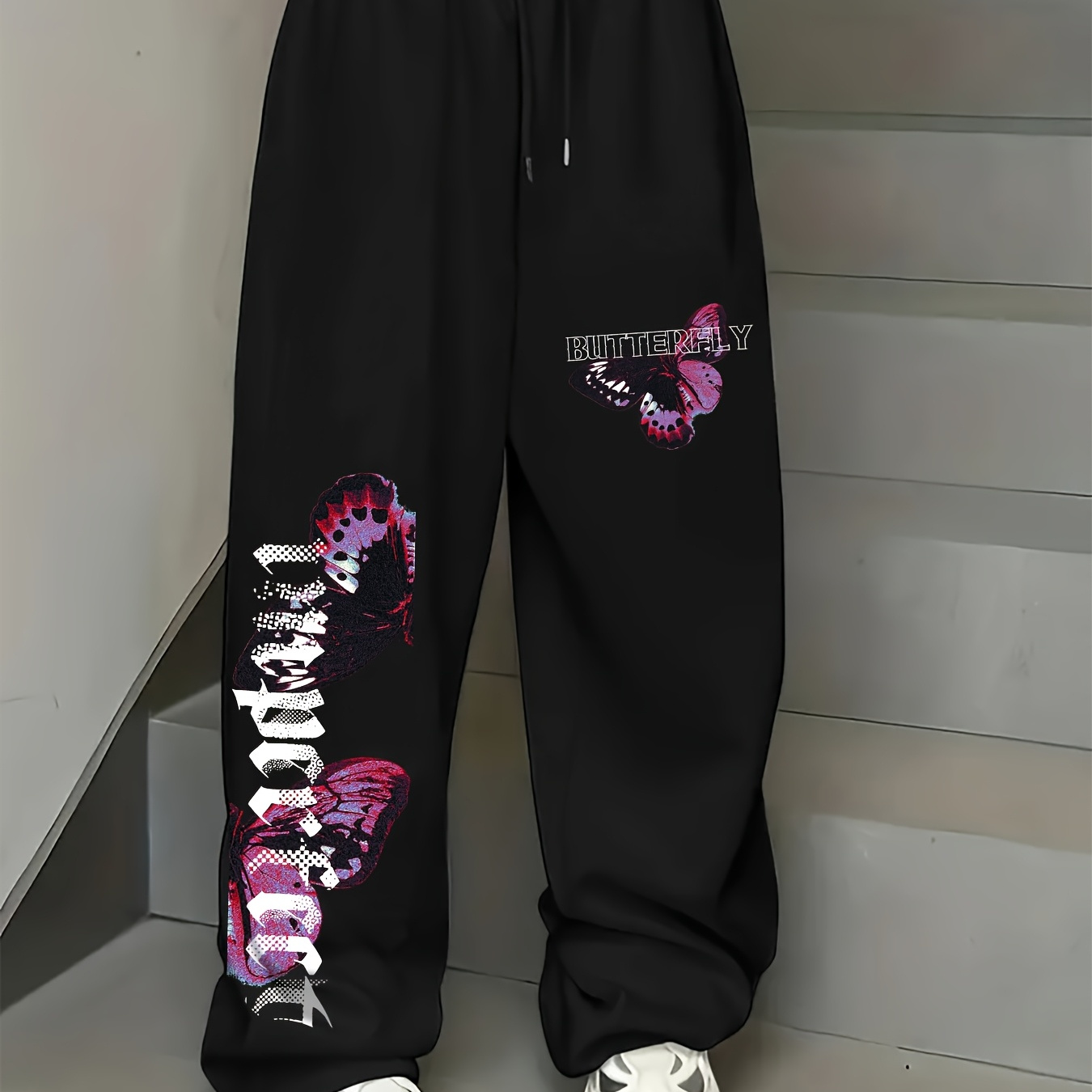 

Women's Casual Sports Joggers With Print, Polyester Knit Fabric, Drawstring Waist, Straight Leg, For Winter Season