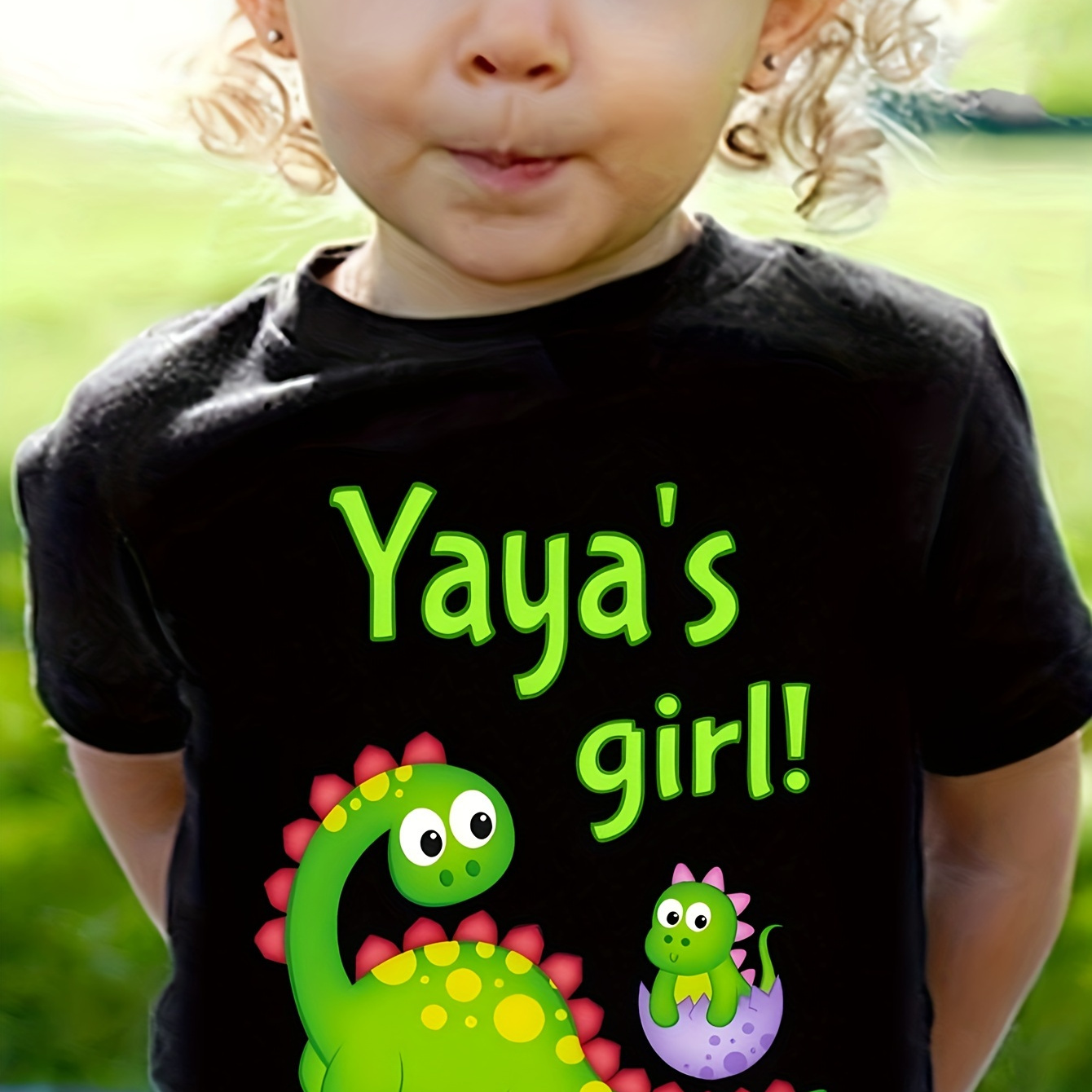 

2024 Cute Dinosaur Yaya's Girl T-shirt Lovely Animal Print T-shirt Children Summer Short Sleeve Tops Gift