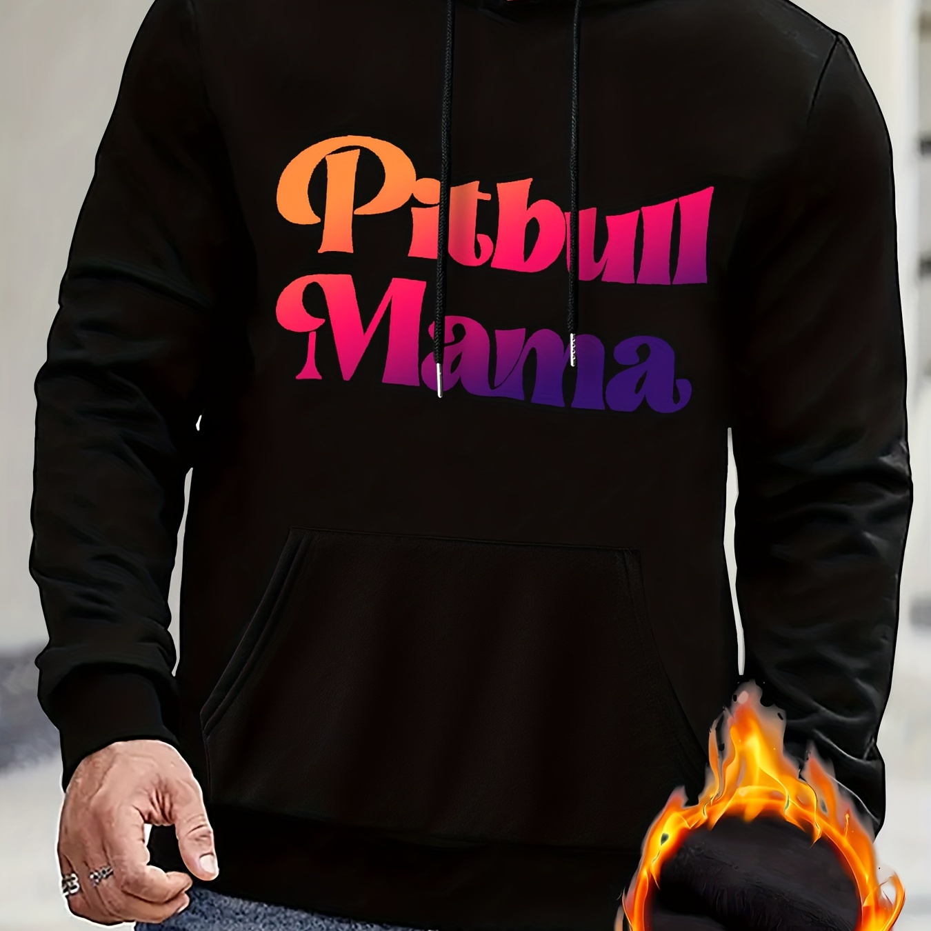 

Pitbull Mama Print Men's Pullover Round Neck Hoodies With Kangaroo Pocket Long Sleeve Hooded Sweatshirt Loose Casual Top For Autumn Winter Men's Clothing As Gifts