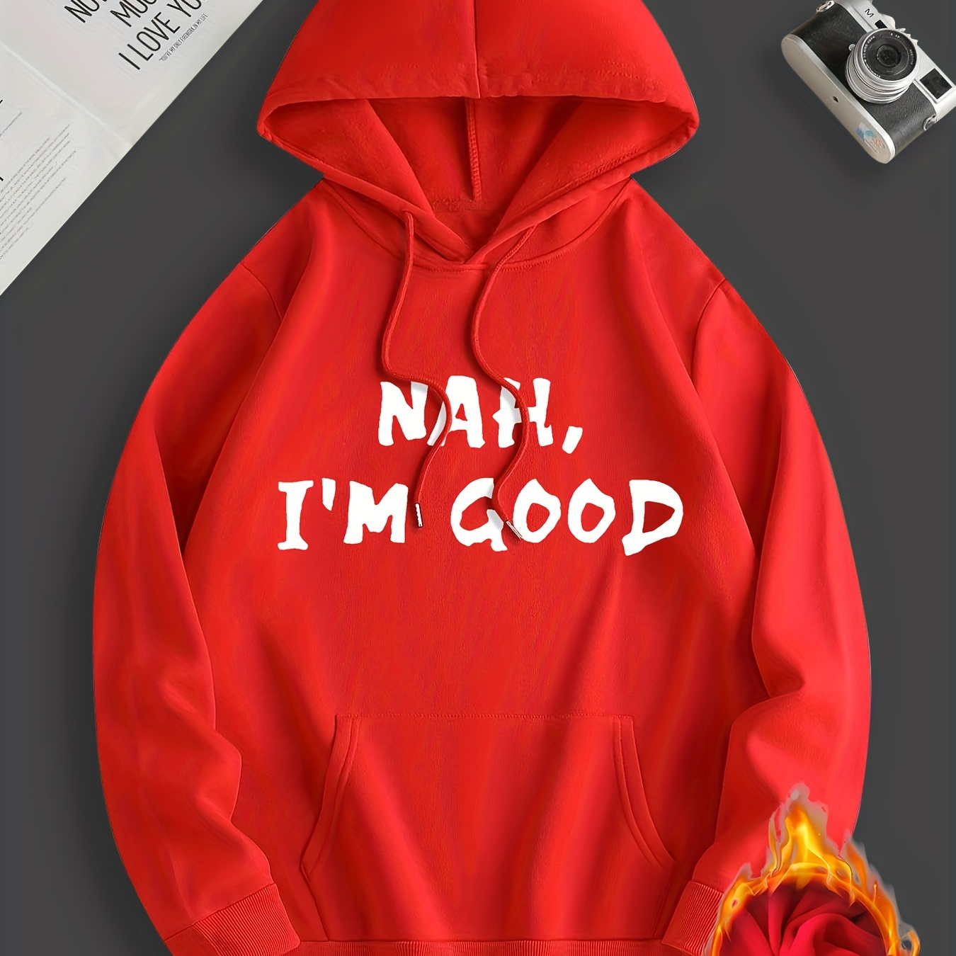

I'm Good Print Hoodie, Cool Hoodies For Men, Men's Casual Graphic Design Pullover Hooded Sweatshirt With Kangaroo Pocket Streetwear For Winter Fall, As Gifts
