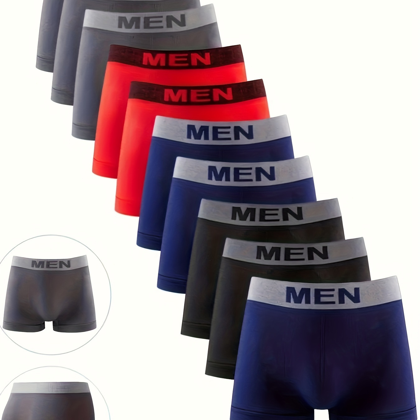 

Stylish Multi- - 10 Pcs Men's Letter Belt Stretchy Boxer Briefs - Comfy & Quick- Drying & Breathable Underwear Set