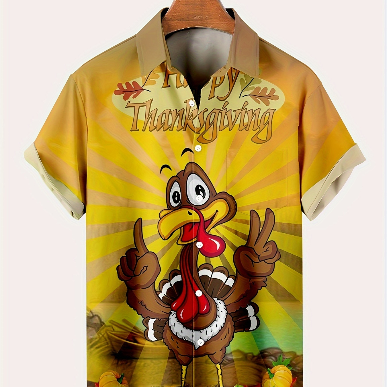 

Plus Size Men's Thanksgiving Turkey Print Shirt Stylish Casual Short Sleeve Shirt, Men's Clothing