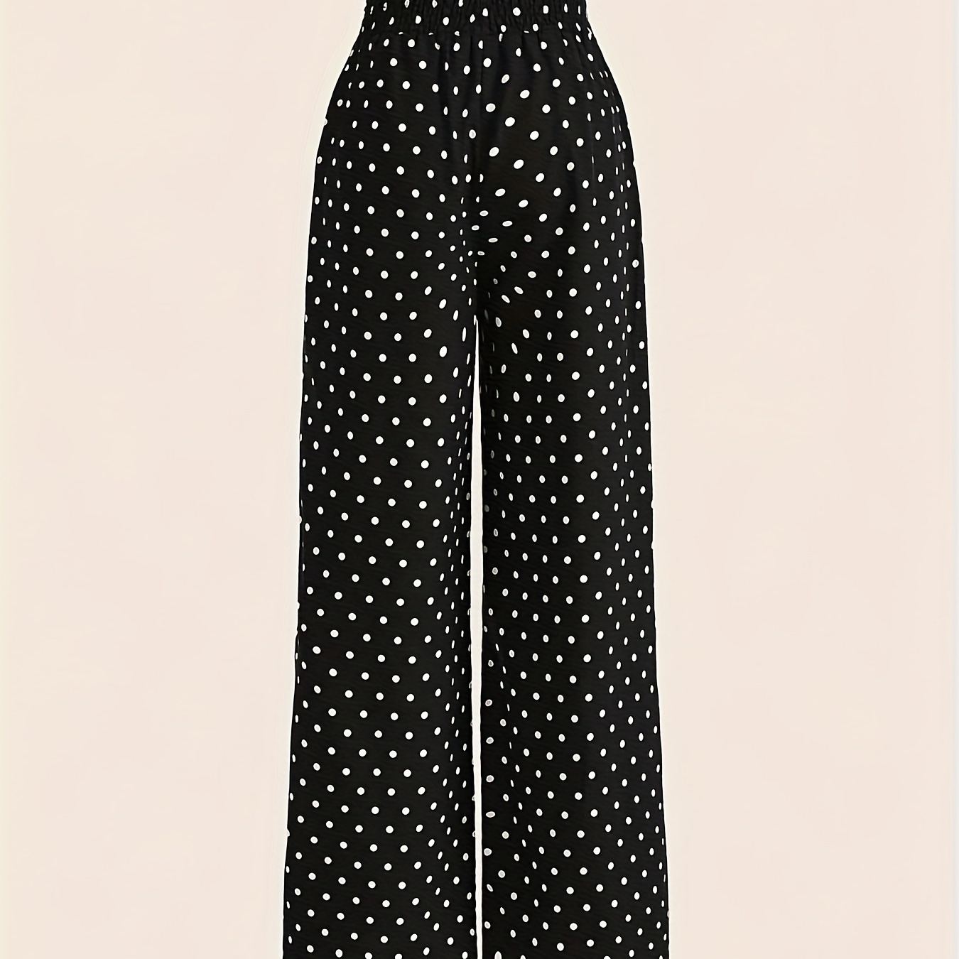 

Polka-dot Print Wide Leg Pants, Casual Loose Shirred Waist Pants For Spring & Summer, Women's Clothing