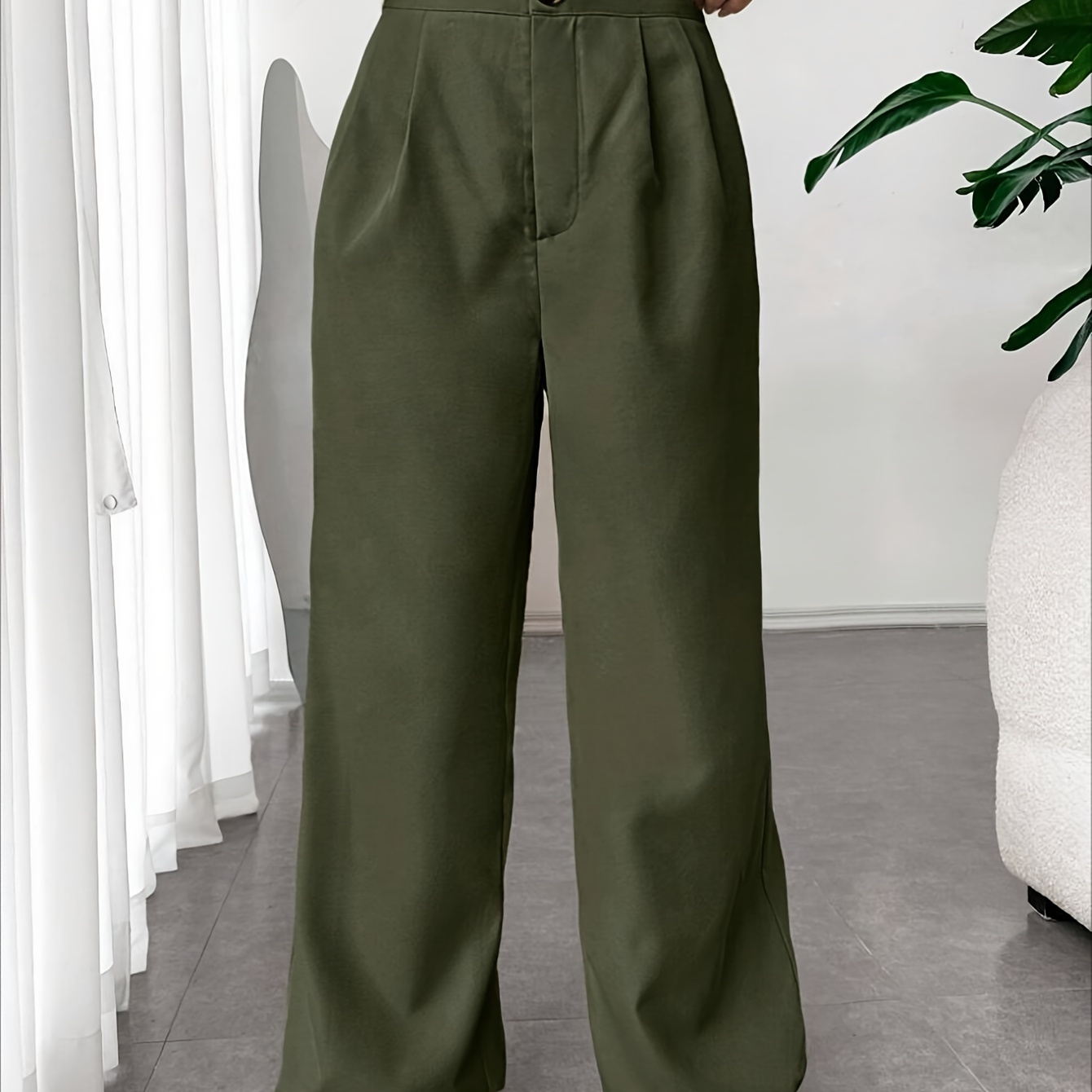 

Elegant Solid Color Pleated Straight Pants For Women