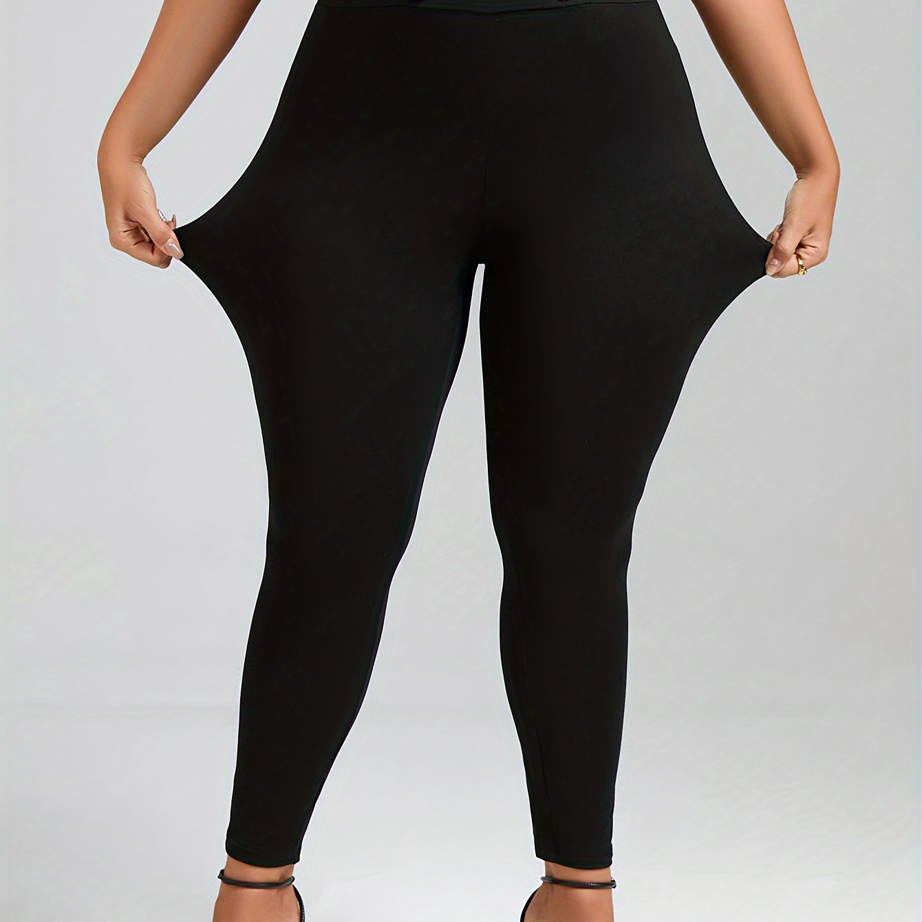 

Leggings skinny solides avec boutons décoratifs grande taille, leggings extensibles taille haute décontractés pour tous les jours, vêtements grande taille pour femmes.