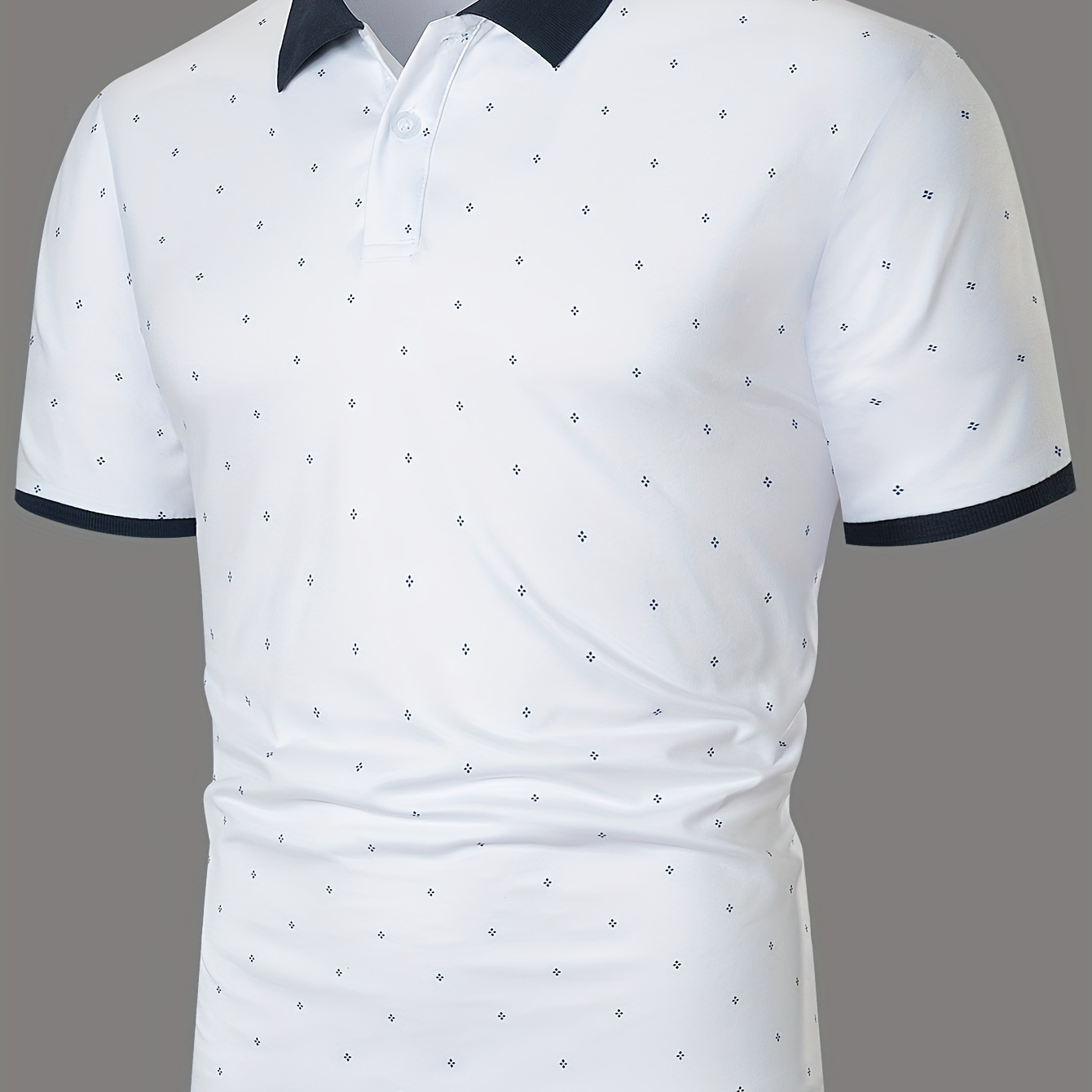 

Dots Print Contrast Binding Men's Casual Stretch Short Sleeve Lapel Shirt For Summer