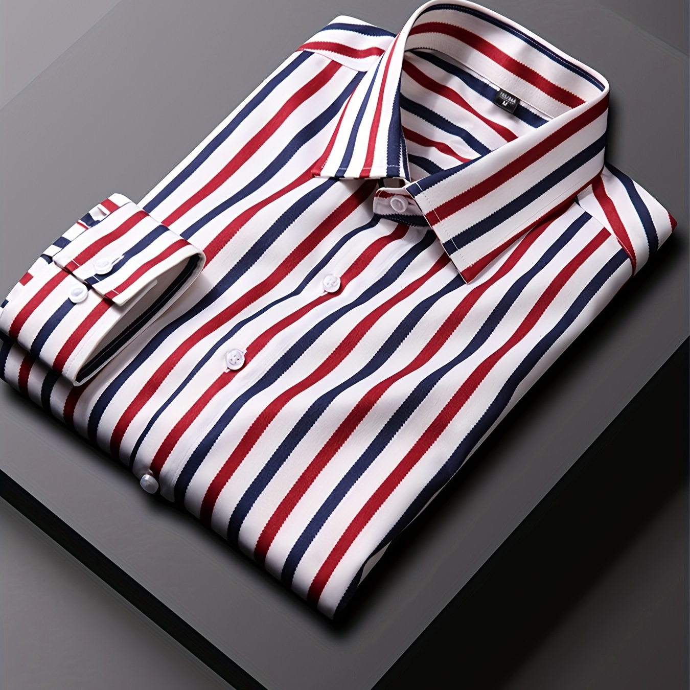

Men's Striped Lapel Collar Design Dress Shirts, Long Sleeve Casual Button Up Shirt For Formal