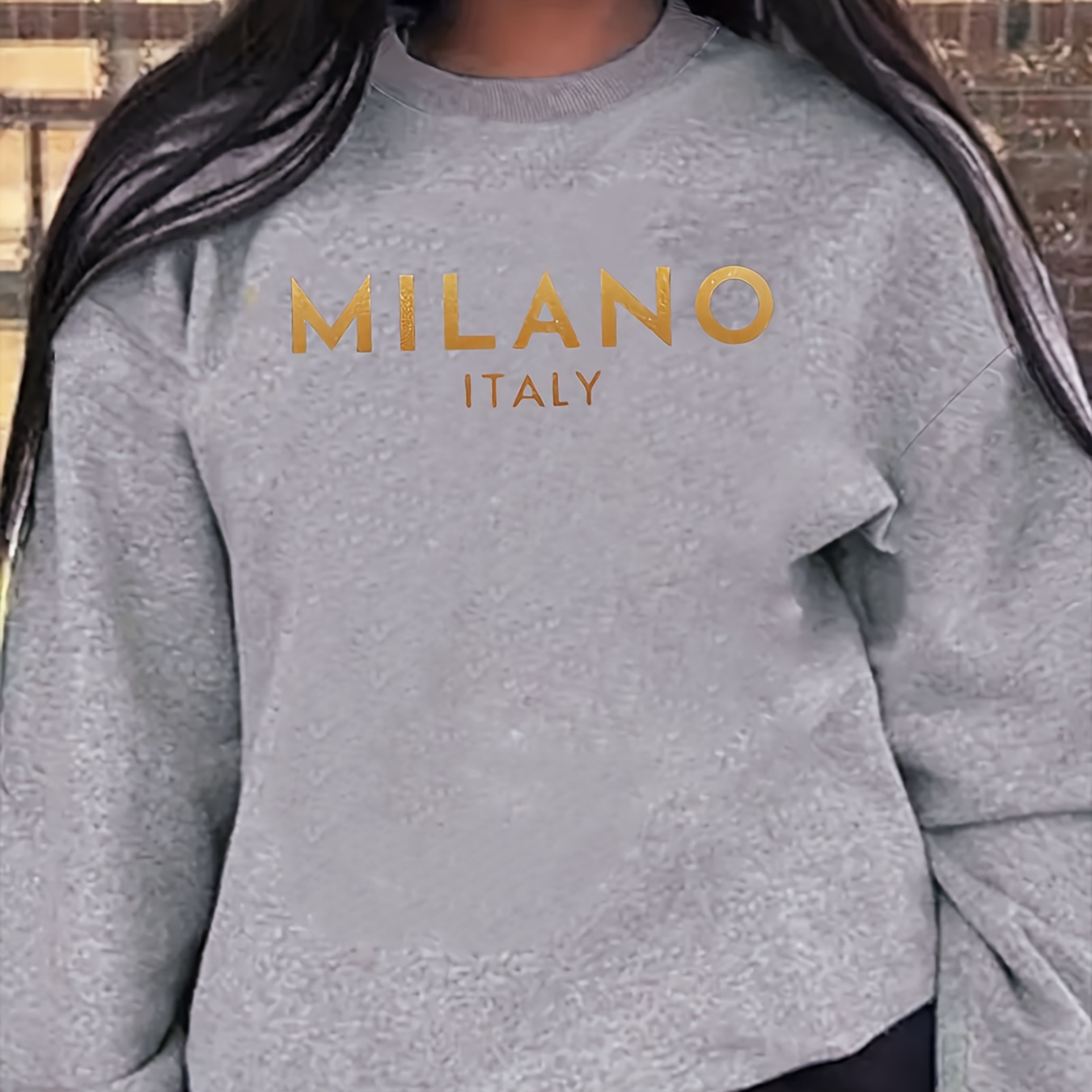 

Milano Print Pullover Sweatshirt, Casual Long Sleeve Crew Neck Sweatshirt For Fall & Winter, Women's Clothing