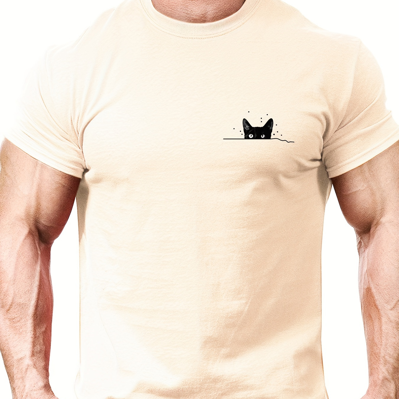 

Men's Casual Crew Neck T-shirt With Cat Graphic Print For Spring And Summer, Men's Clothes