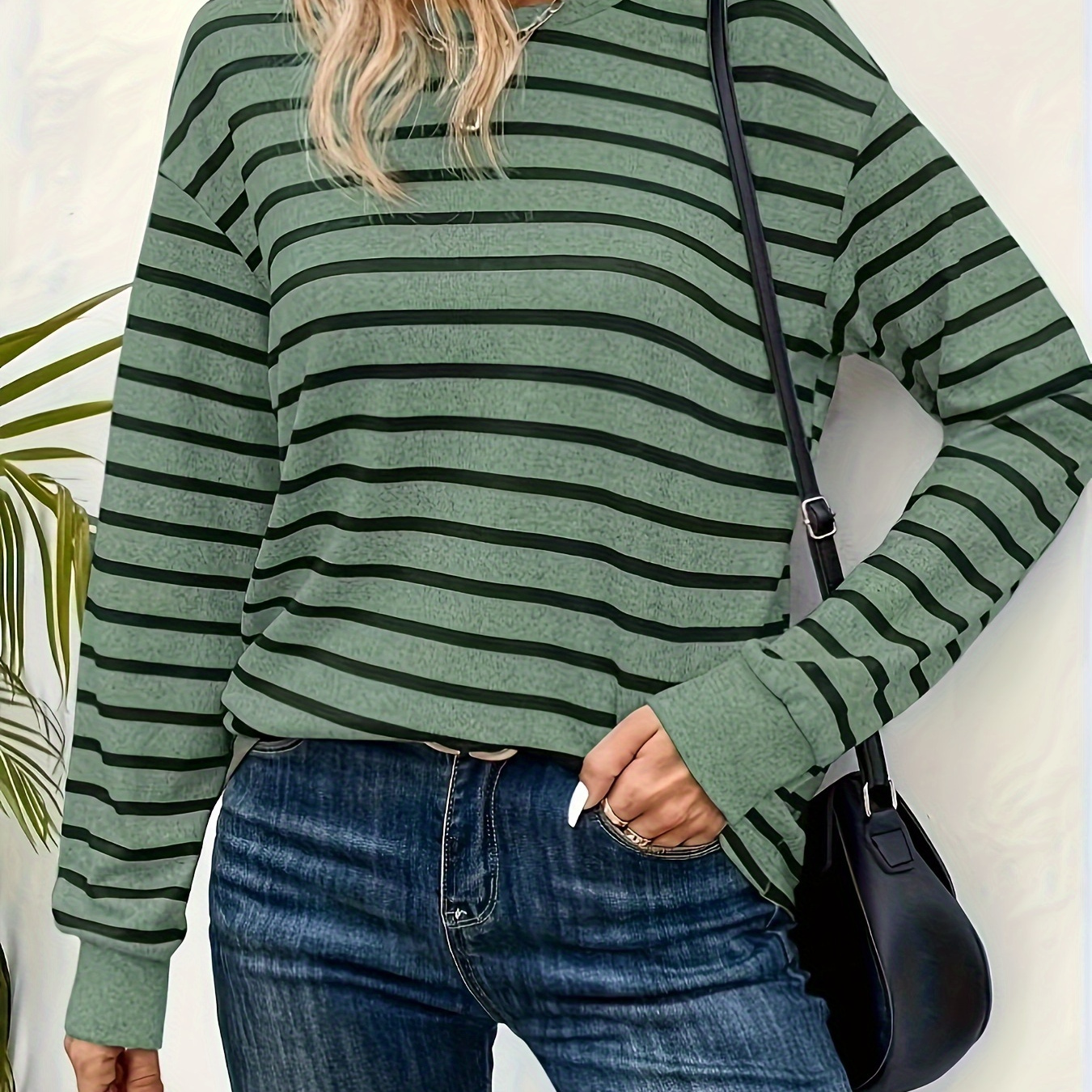 

Striped Crew Neck T-shirt, Casual Long Sleeve T-shirt For Spring & Fall, Women's Clothing