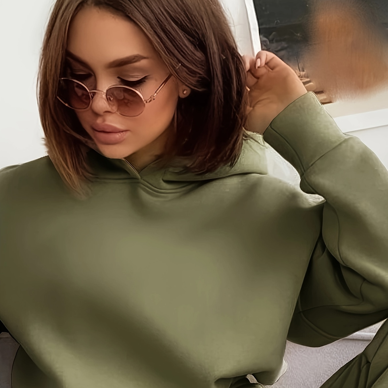 

Pantsuits, Long Hooded Drop Shoulder Sweatshirt & Waist Pants Outfits, Women's Clothing