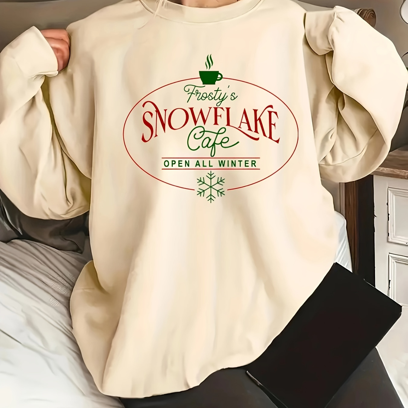 

Christmas Print Sweatshirt, Casual Crew Neck Long Sleeve Sweatshirt, Women's Clothing