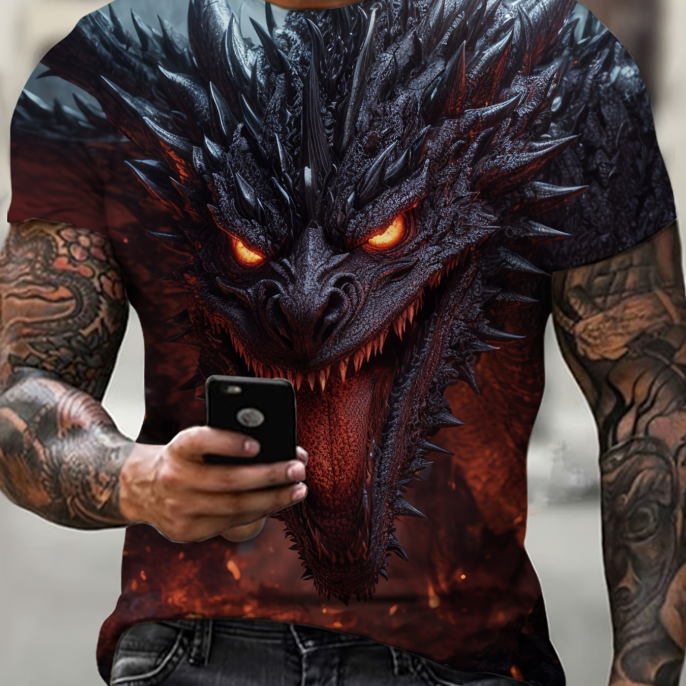 

Plus Size Men's 3d Monster Graphic Print T-shirt Summer Short Sleeve Tees For Big & Tall Males, Men's Clothing