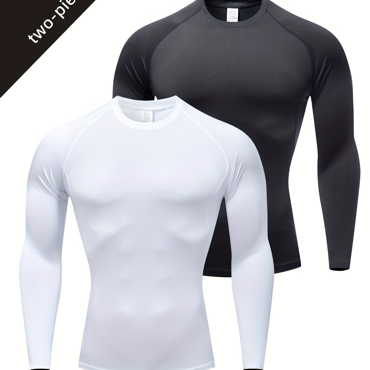 

Men's 2-piece Set Shirts - Polyester And Spandex Athletic Long Sleeve Crew Neck Tops, , Moisture Wicking, Breathable For Running, Training, Baseball, Cycling, Sports - Solid Color T-shirts