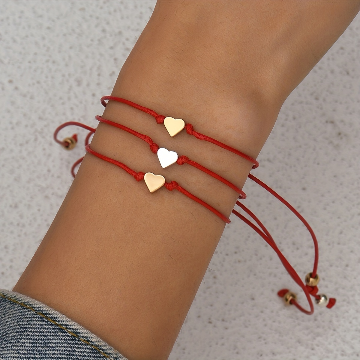 

3 Pcs Rope Bracelet Heart Shape Pattern Adjustable Bracelet Friendship Street Photography Bangles