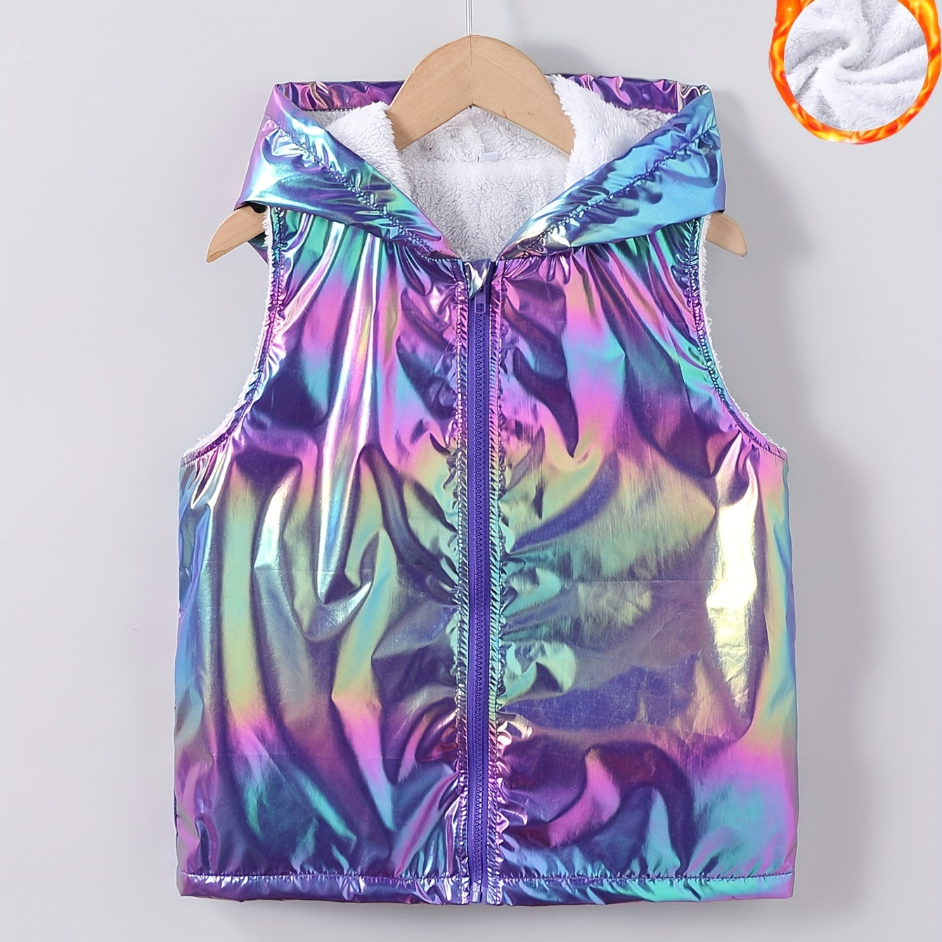 

Girls' Fashionable Laser-cut Sleeveless Hooded Vest With Fleece - Fall/winter, Machine Washable