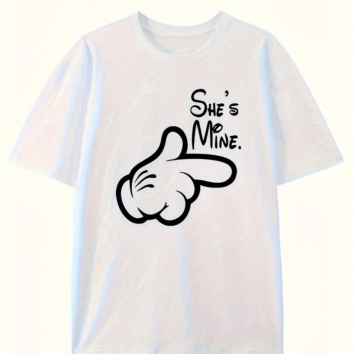 

Couple Front Print Pure Cotton T-shirt "he's/she's Mine" Graphic Tee Summer Casual Tee Streetwear Top For Men Women