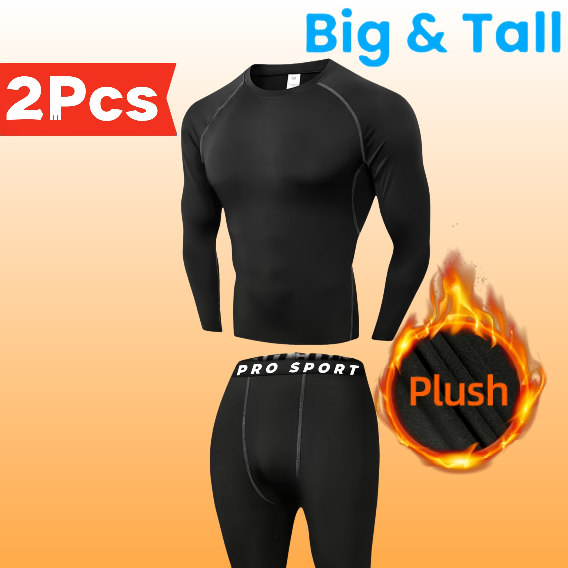 

Men's Plus Size Thermal Underwear Set - Quick-dry Fleece Shirt & High-stretch Breathable Leggings For Fall/winter Outdoor Activities, Plus Size