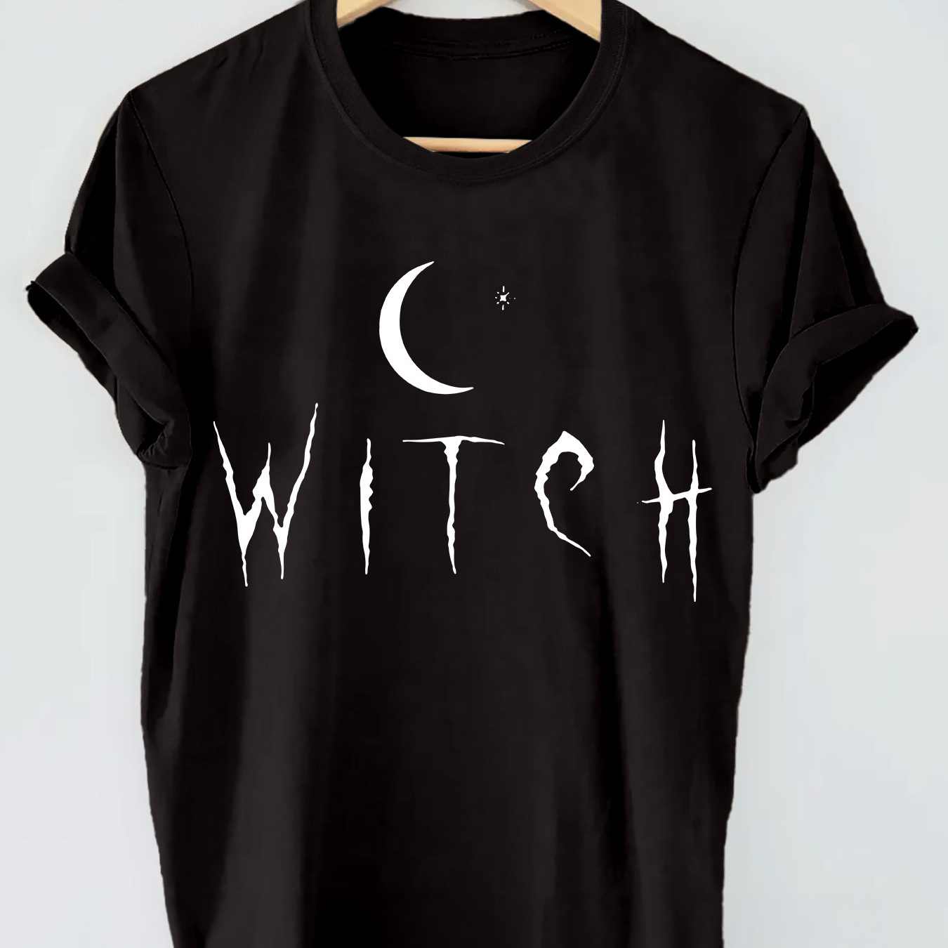 

Witch & Moon Graphic Print T-shirt, Short Sleeve Crew Neck Casual Top For Summer & Spring, Women's Clothing