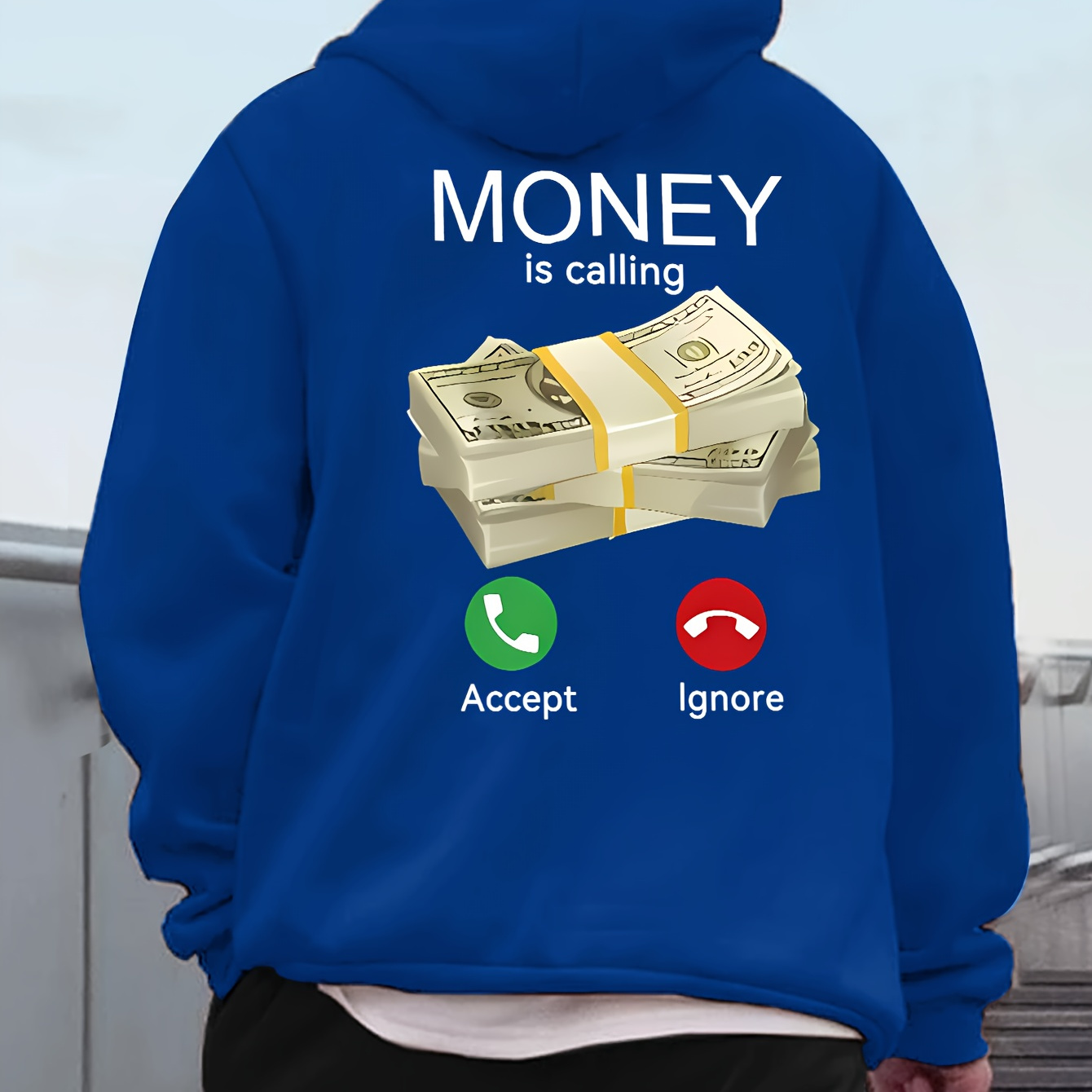 

Money Dollar Video Call Print Men's Pullover Round Neck Long Sleeve Hooded Sweatshirt Pattern Loose Casual Top For Autumn Winter Men's Clothing As Gifts