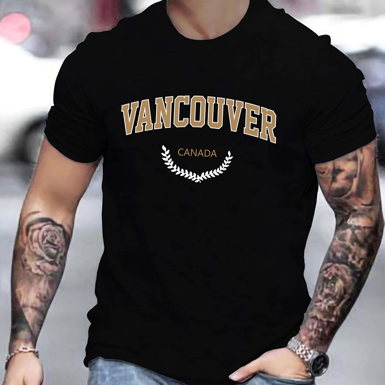 

Vancouver Print, Breathability, Summer Round Neck, Men's Short-sleeve T-shirt, Casual Wear, Men's Clothing