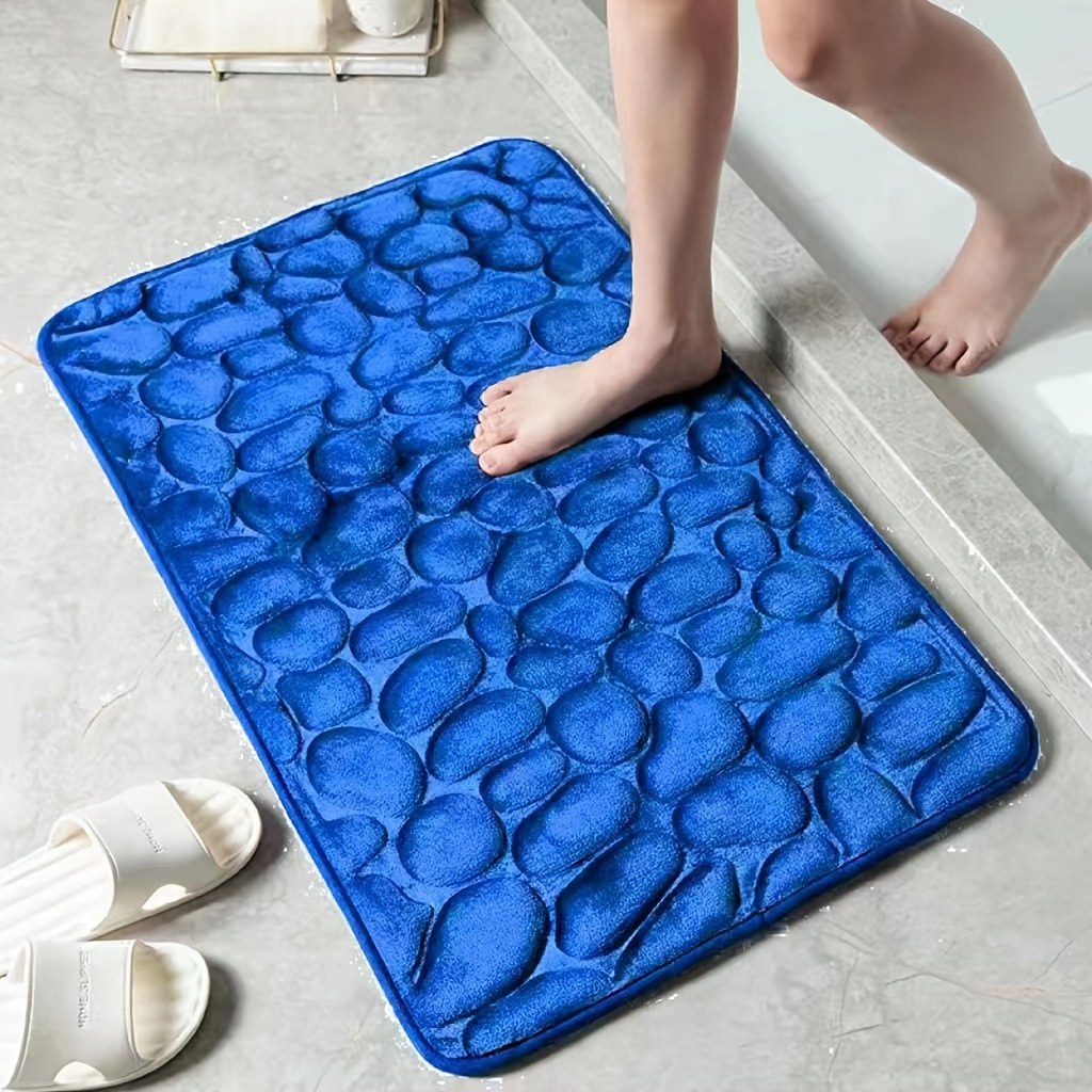 1pc Cobblestone Embossed Bathroom Bath Mat Coral Fleece Non Slip Carpet