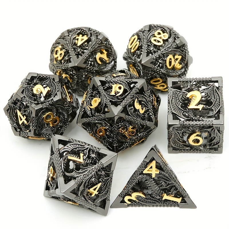 

Hollow Polyhedron Dragon Metal Dice Suitable For Dungeons And Dragon Rpg Mtg Tabletop Games D&d Trailblazer Shadow And Math Teaching Suit 7-piece Set, Gaming Gift