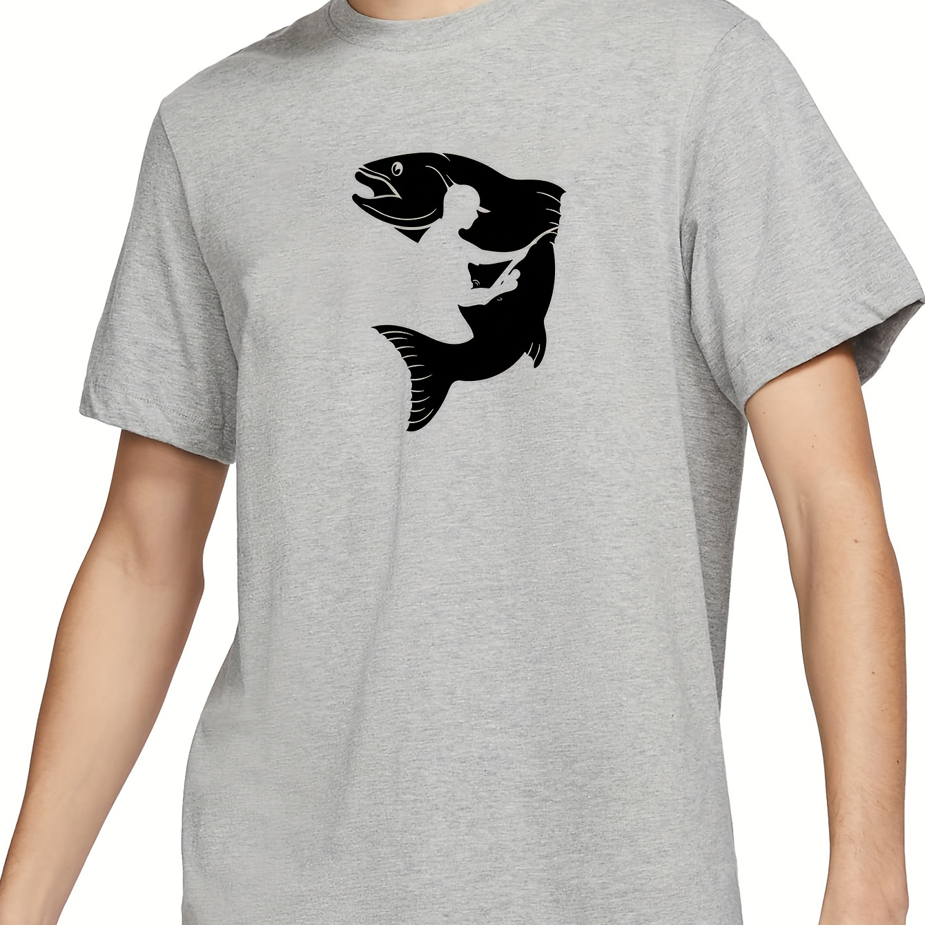 

Fish Print Tee Shirt, Tees For Men, Casual Short Sleeve T-shirt For Summer