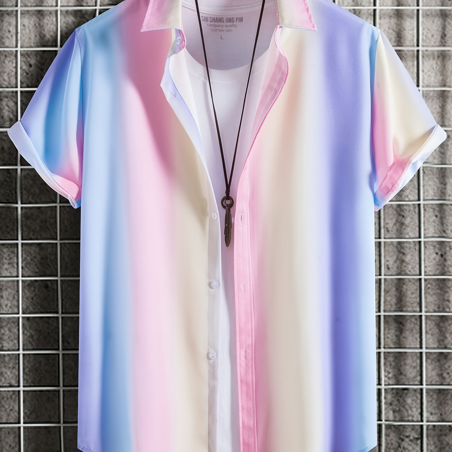 

Men's Striped Printing Short Sleeve Casual Shirt