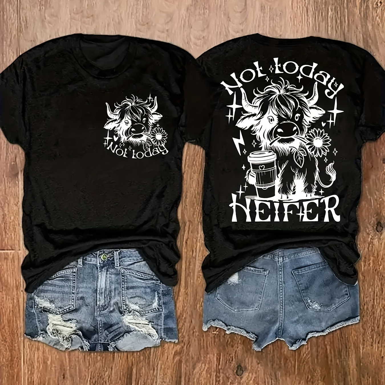 

Size Cow Printed T , Women' Round Top, Size Women's