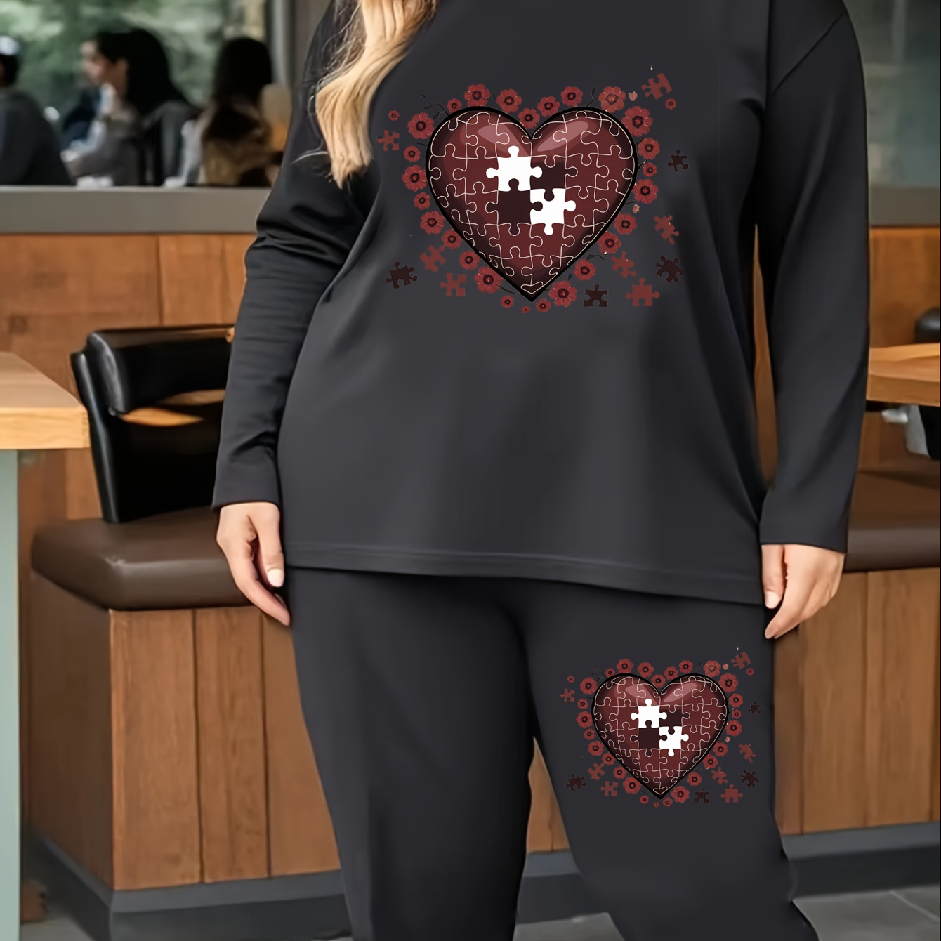 

Unique , 's Plus Size Outfit: Long Top & Leggings Set - Washable