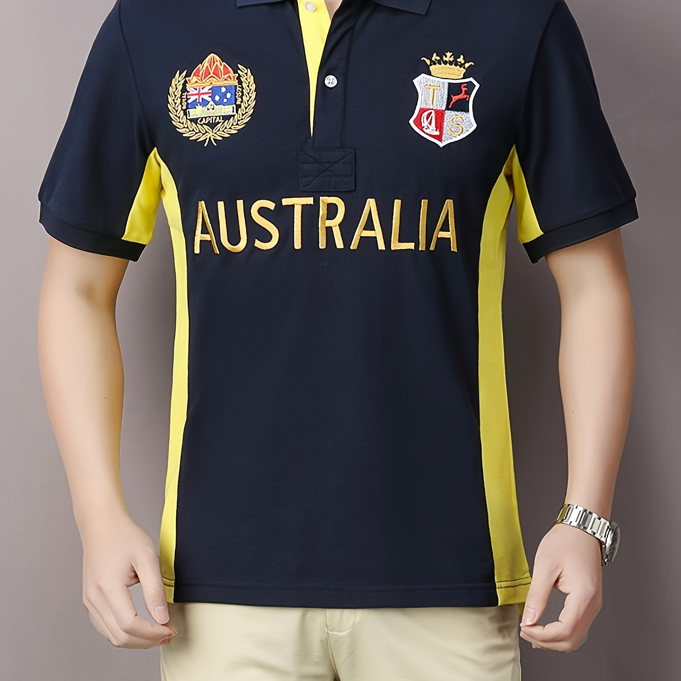 

Men's "australia" Print Golf T-shirt, Summer Trendy Casual Short Sleeve Tennis Tees