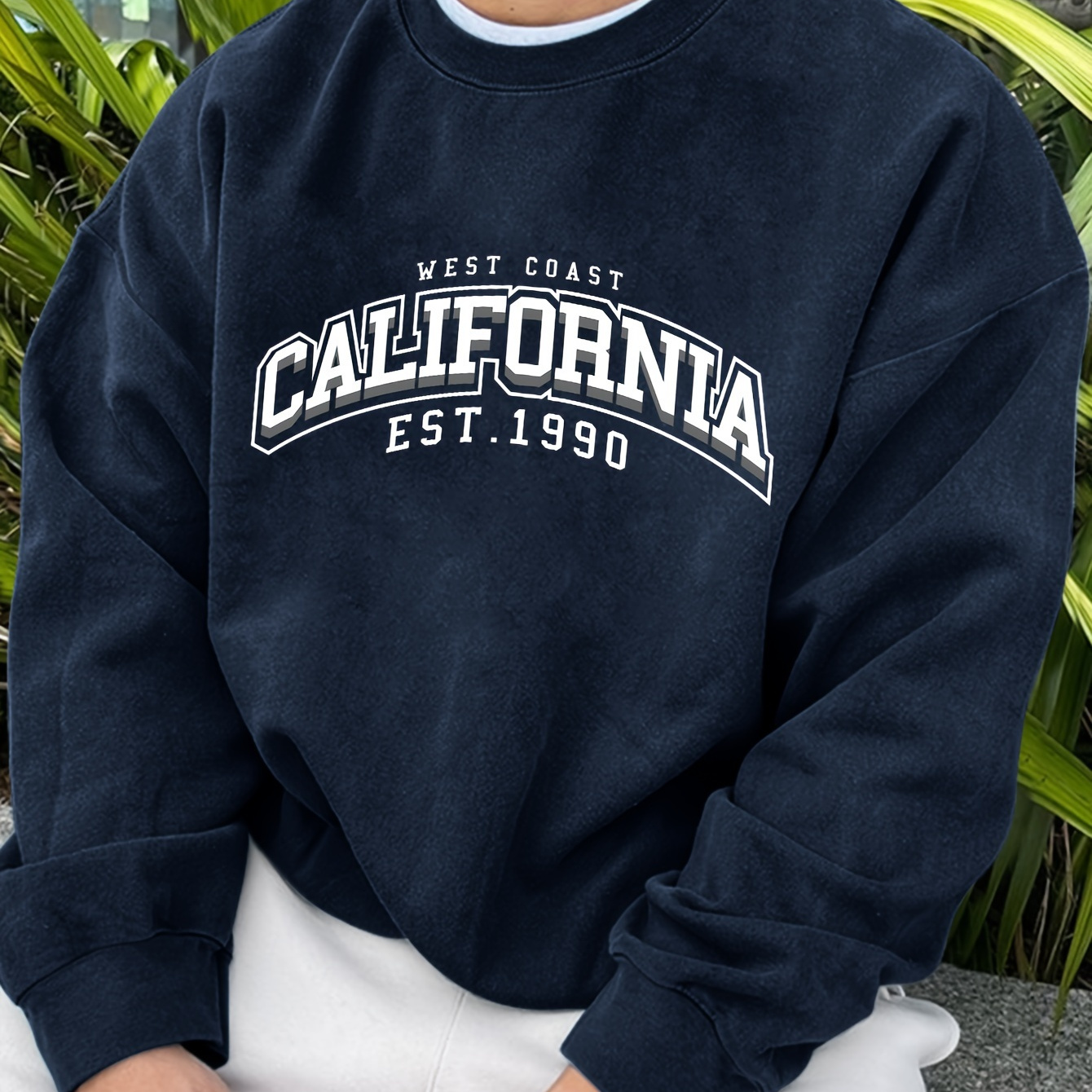 

Sweatshirt à col rond pour homme California créé en 1990 - Sweater en polyester tricoté casual avec un d'élasticité, coupe décontractée à manches longues avec motif imprimé en alphabet