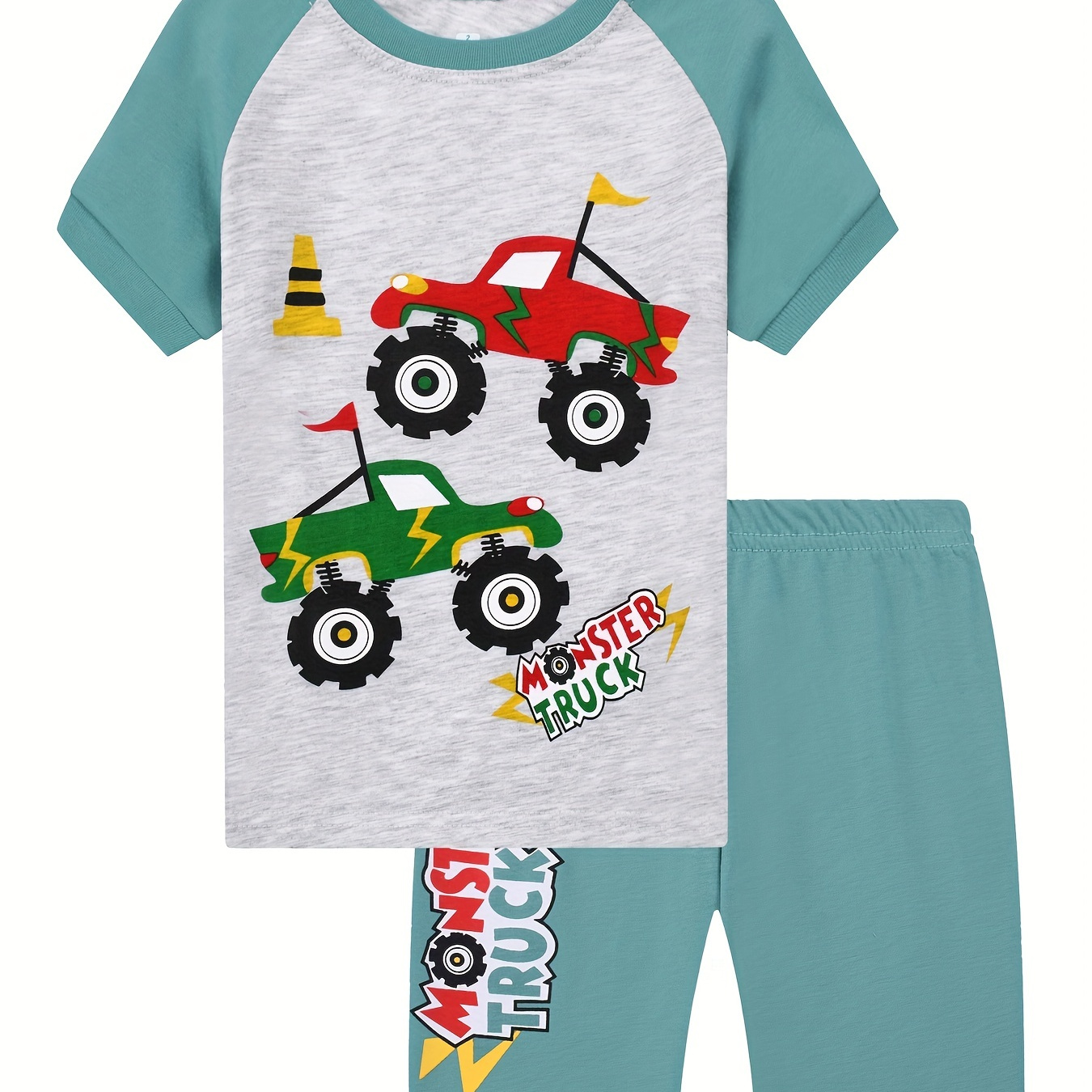 

2pcs Boys Cute Car Graphic Print Round Neck Top & Shorts Pajama Set Clothes