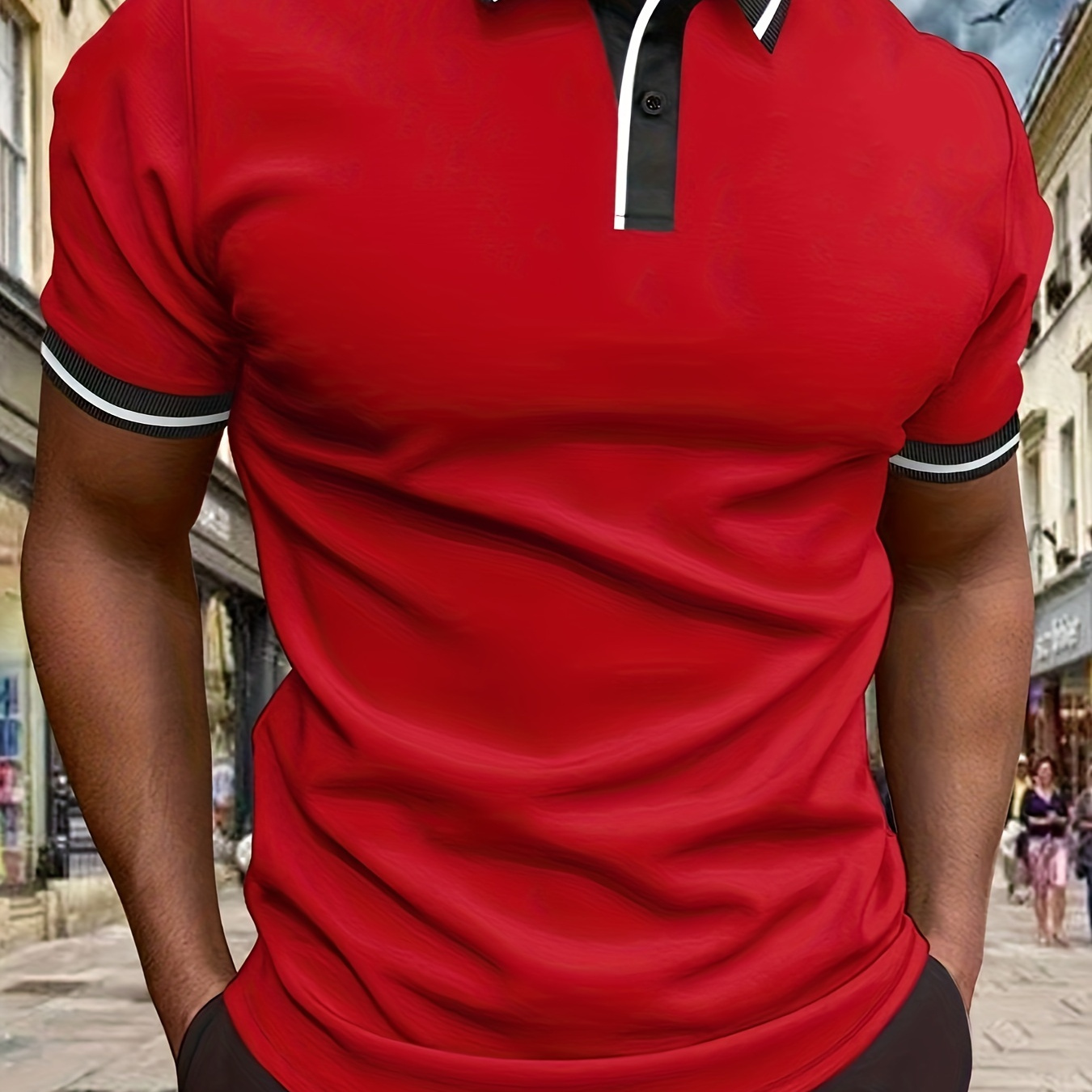 

Stylish Contrast Binding Men's Lightweight Short Sleeve Lapel Shirt For Summer Golf Tennis Sports