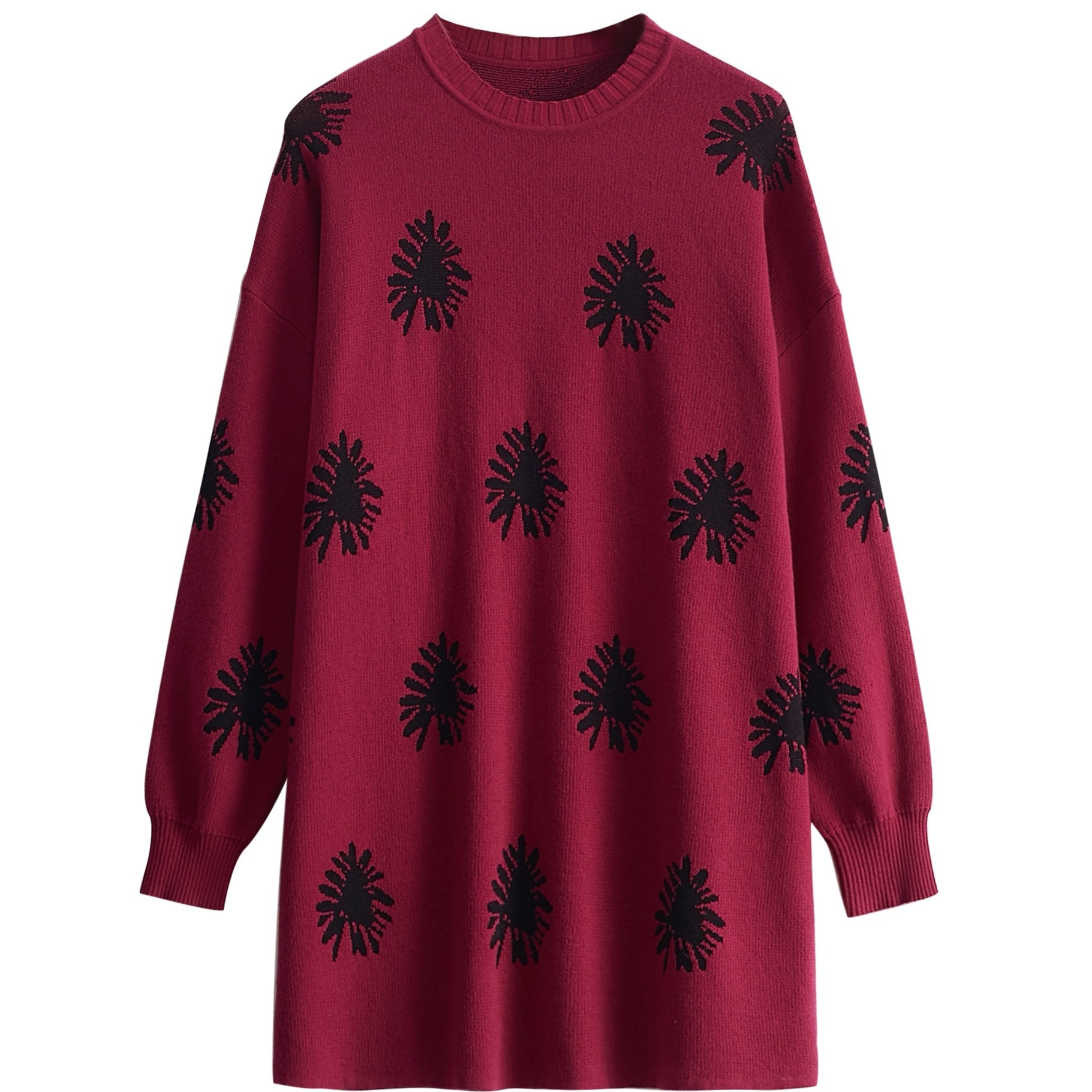 

Size Floral Sweater Dress - Mid-length, Crew Neck, Knit For Women - Fall/winter