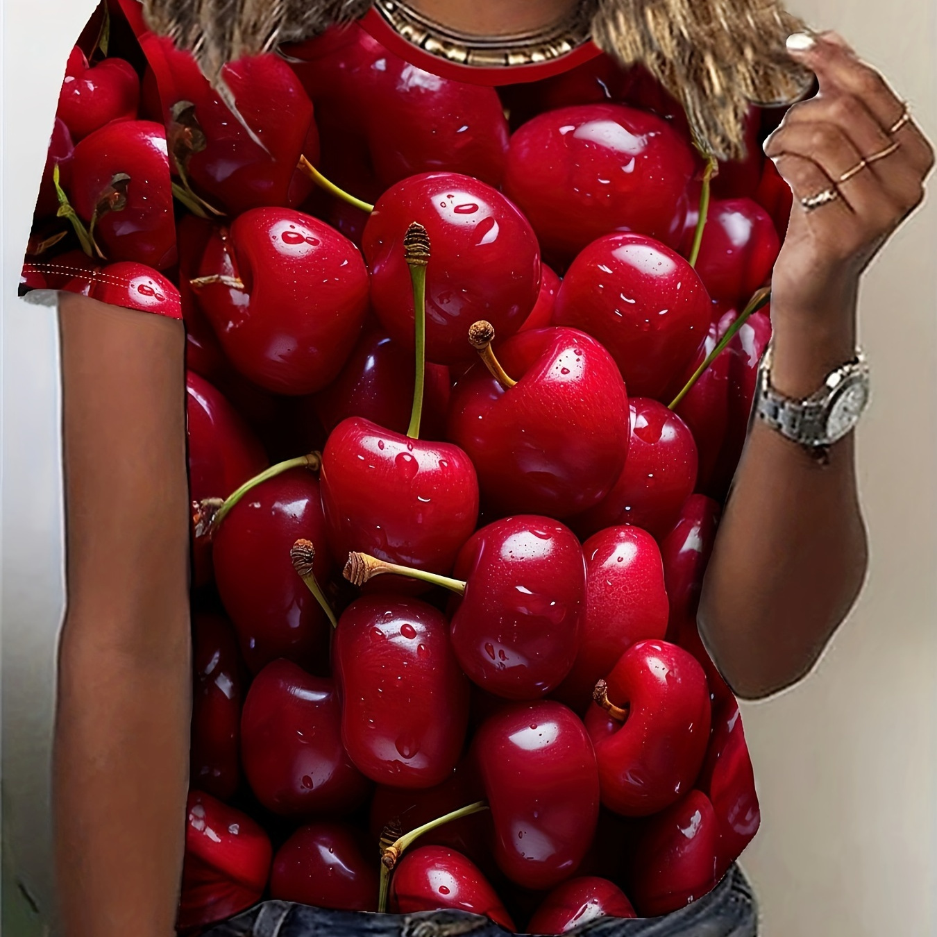 

Fruit Print Crew Neck T-shirt, Casual Short Sleeve Top For Spring & Summer, Women's Clothing