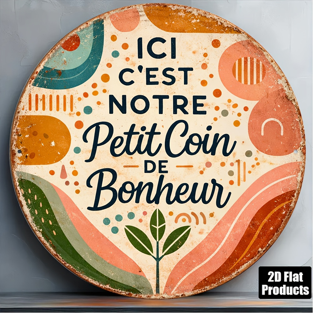 TEMU Panneau décoratif à suspendre 2D plat, rond, vintage, en bois, , imprimé avec un bilingue (anglais-français) réconfortant, symbolisant notre