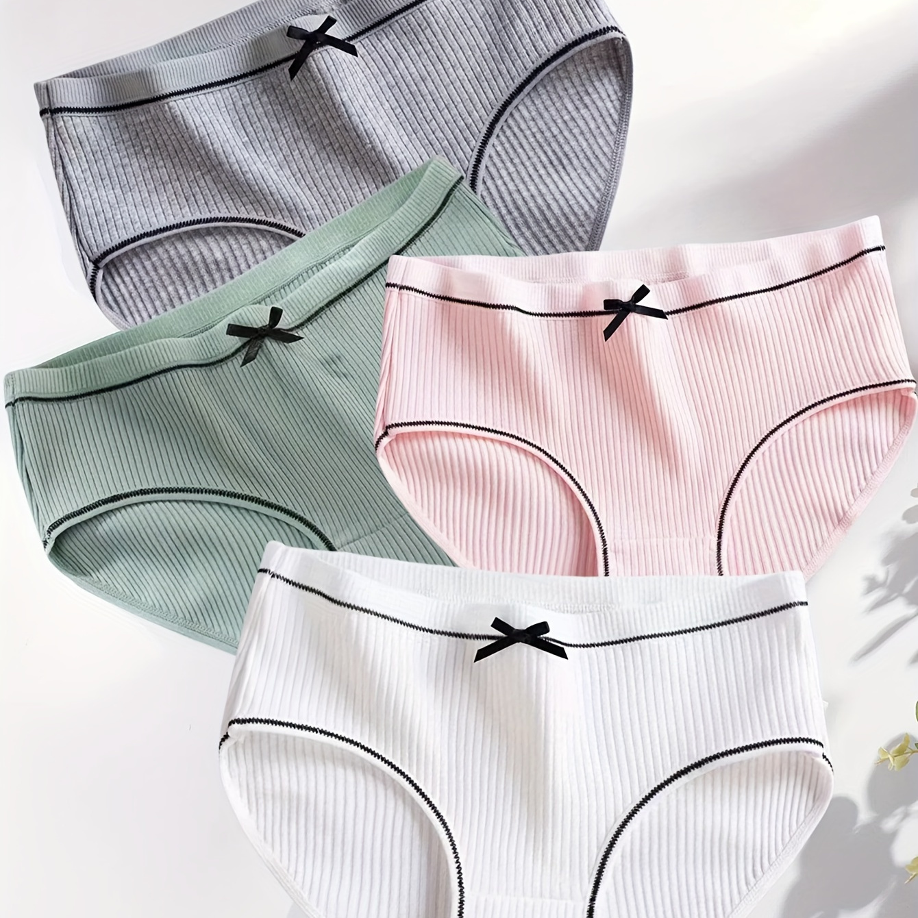 

4pcs Elegant Low-rise Briefs With Bow Detail - Comfortable & Stylish Women's Underwear