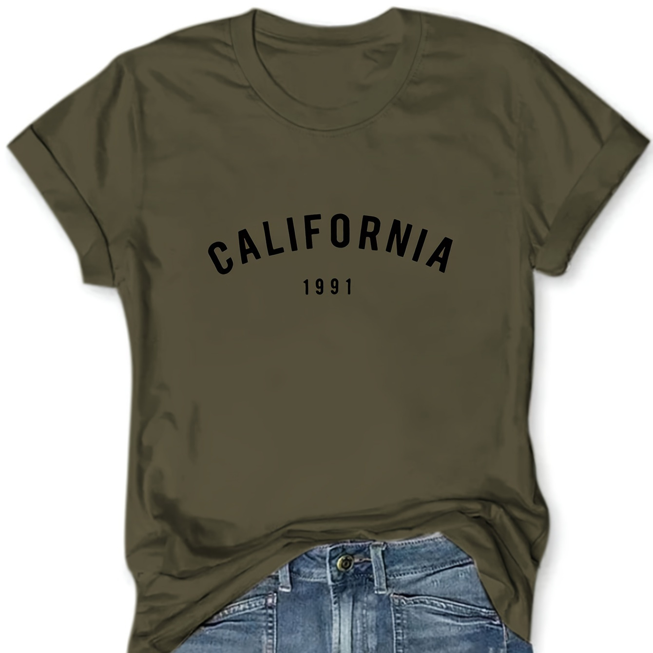 

California Print Crew Neck T-shirt, Casual Short Sleeve Top For Spring & Summer, Women's Clothing