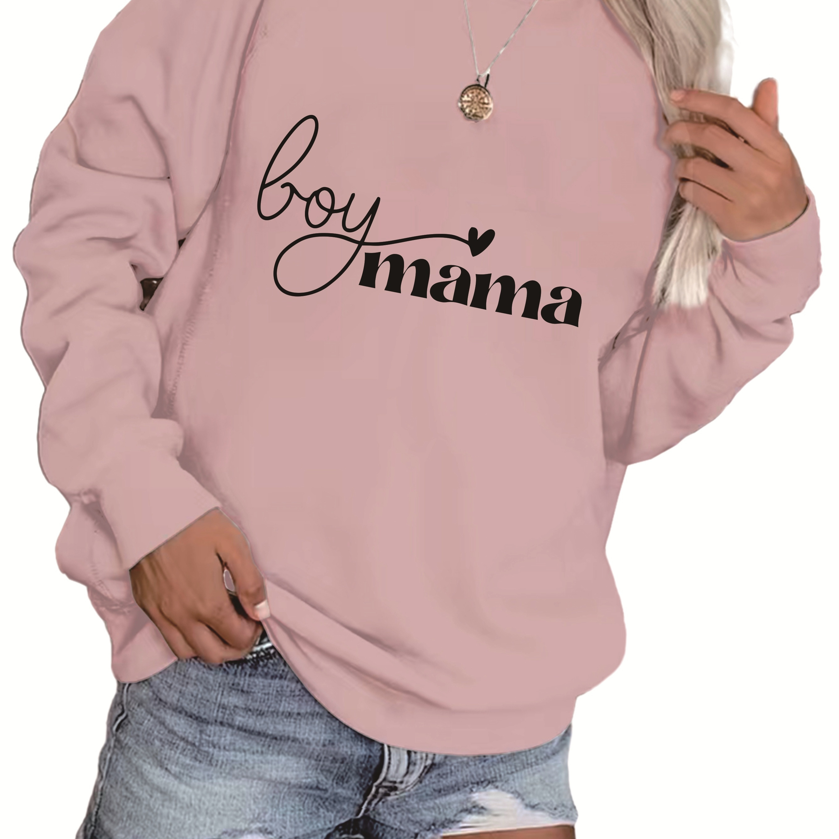 

Plus Size Casual Sweatshirt, Women's Plus Art Letter Print Long Sleeve Crew Neck Slight Stretch Pullover Sweatshirt, Casual Tops For Fall & Winter, Plus Size Women's Clothing