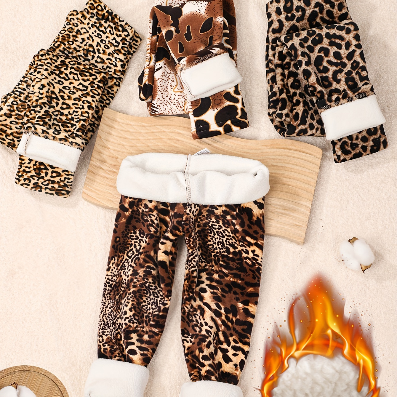 Leopard print Button Leggings - fleece lined and warm