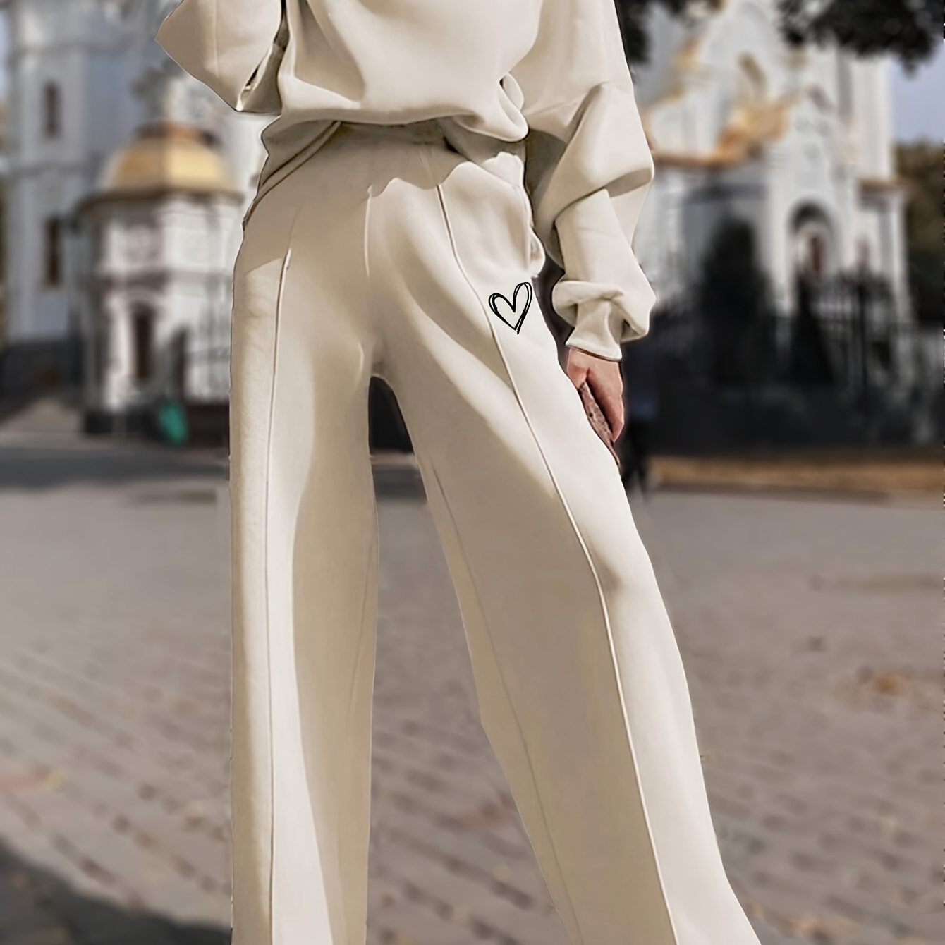 

Women's Casual Two-piece Set With - Long Sleeve Top & Pants, Polyester , Comfortable Knit, Non-transparent, Casual Wear Set|elegant Casualwear| Texture