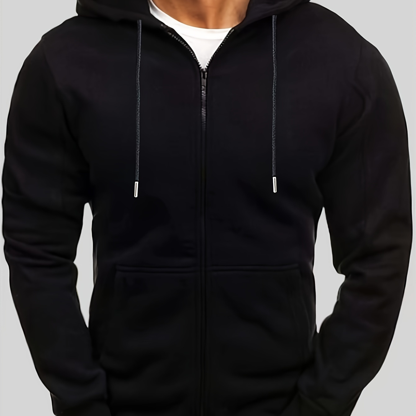

Solid Classic Men's Hooded Jacket Casual Long Sleeve Hoodies With Zipper Gym Sports Hooded Coat For Winter Fall