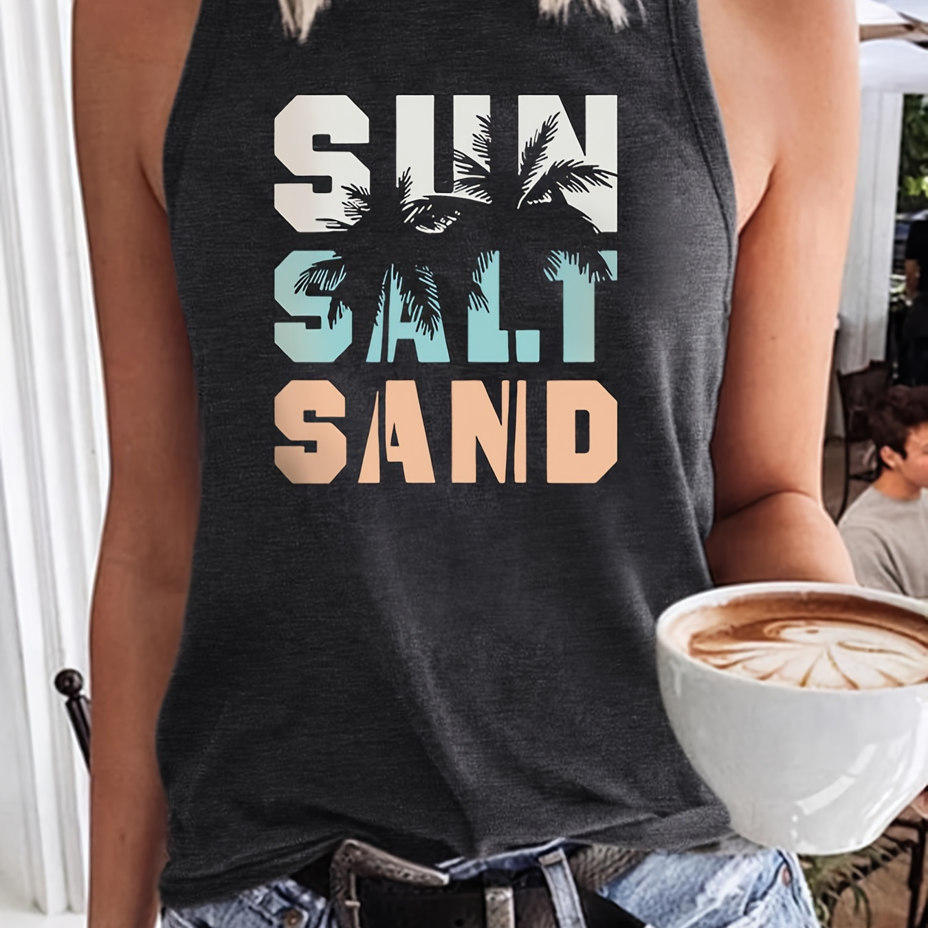 

Letter Print Crew Neck Tank Top, Casual Fashion Sleeveless Loose Tank Top, Women's Clothing