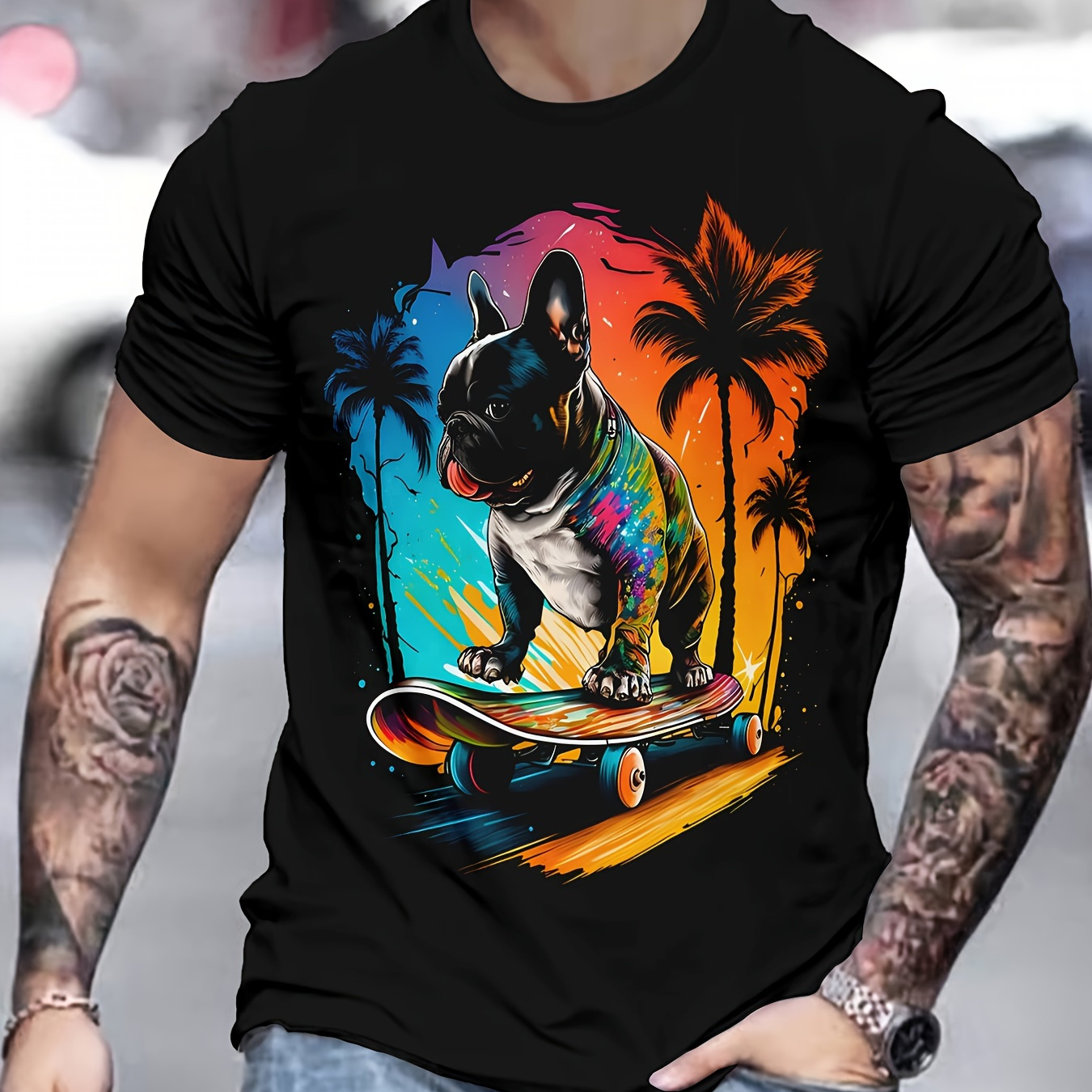 

Men's Dog Graphic Print T-shirt, Short Sleeve Crew Neck Tee, Men's Clothing For Summer Outdoor