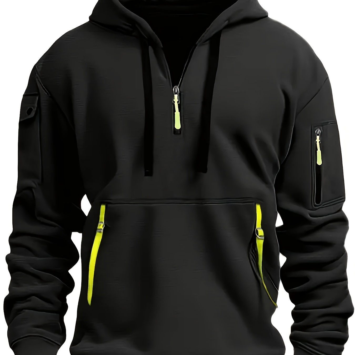 

Men's Casual Sports Hoodie, Athletic Pullover Zippered Pockets, Comfort Fit